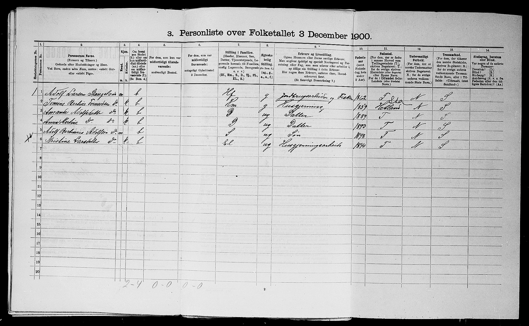 SAST, 1900 census for Haaland, 1900, p. 979