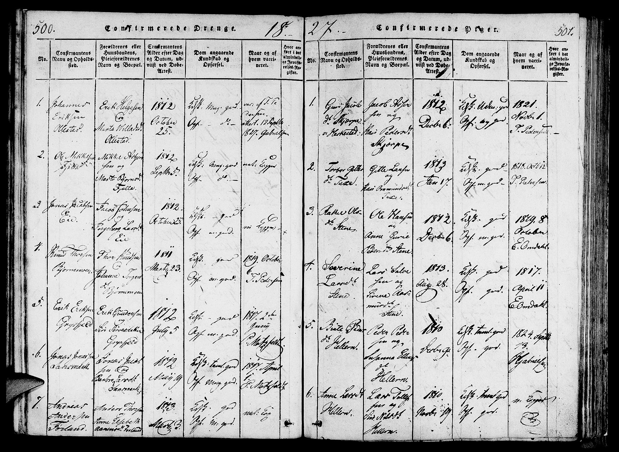 Lund sokneprestkontor, SAST/A-101809/S06/L0006: Parish register (official) no. A 6, 1816-1839, p. 500-501