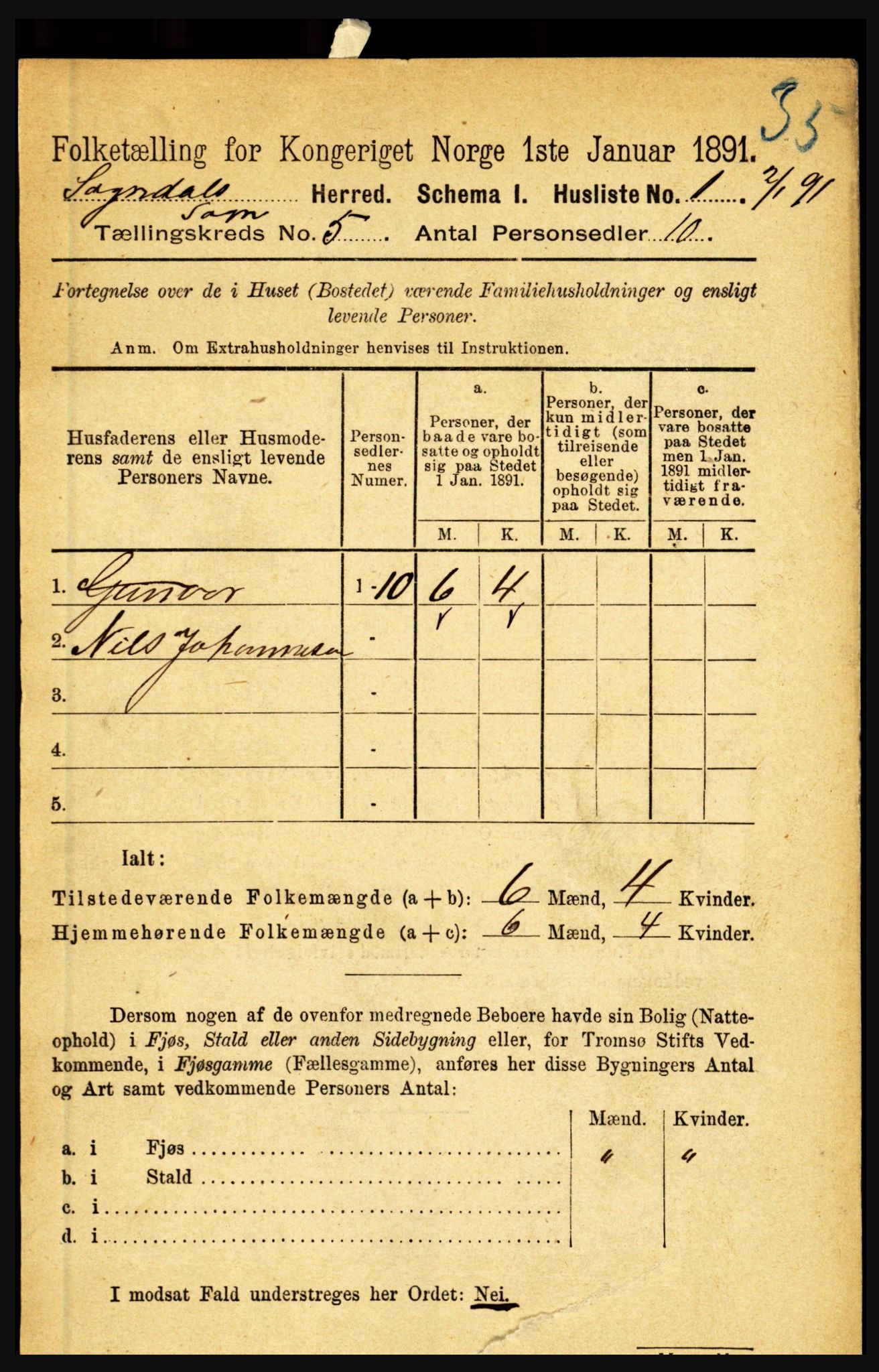 RA, 1891 census for 1420 Sogndal, 1891, p. 2263