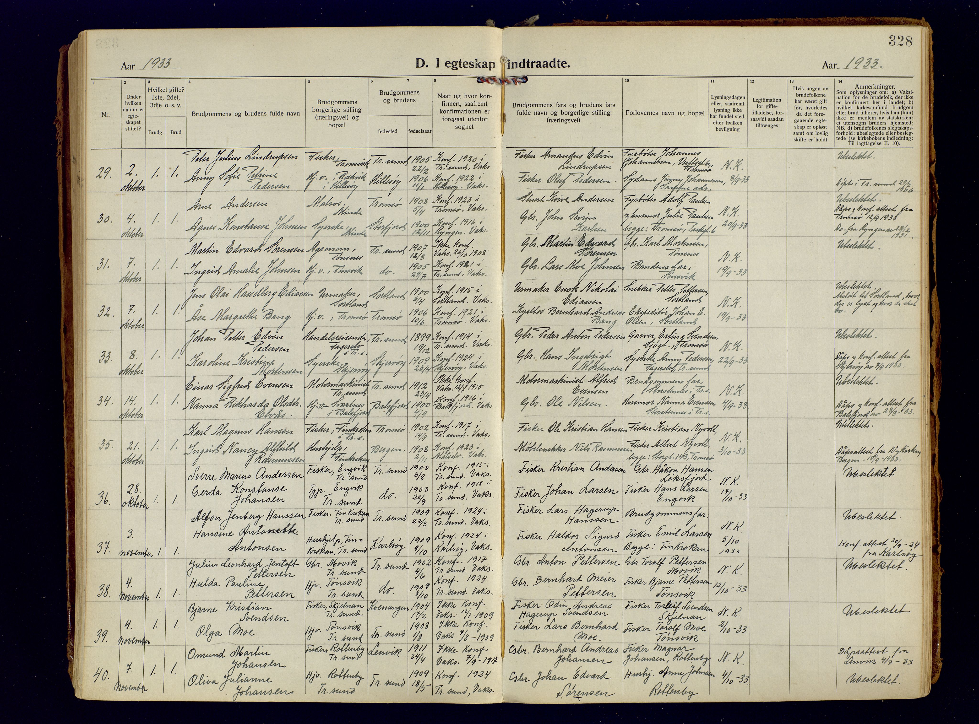 Tromsøysund sokneprestkontor, AV/SATØ-S-1304/G/Ga/L0009kirke: Parish register (official) no. 9, 1922-1934, p. 328