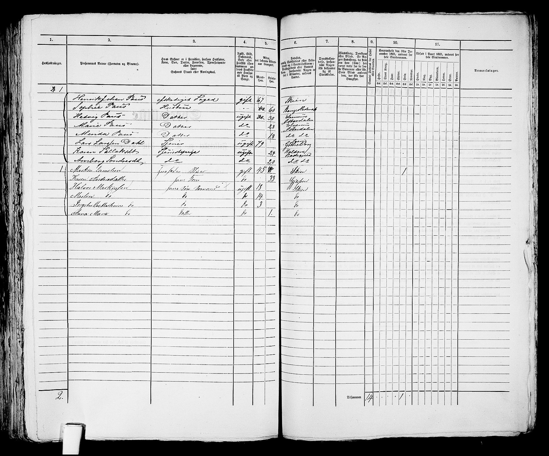 RA, 1865 census for Skien, 1865, p. 1153