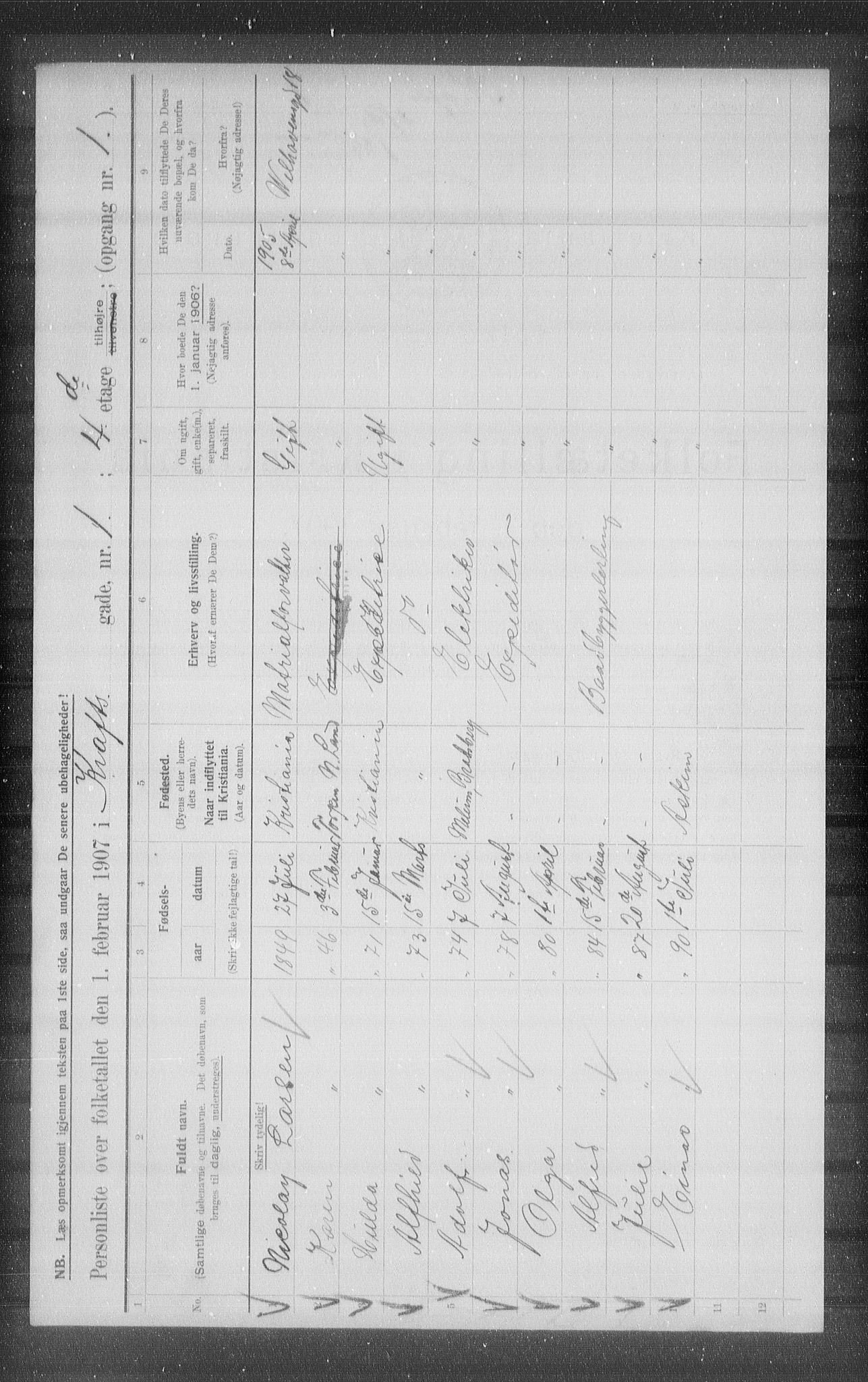 OBA, Municipal Census 1907 for Kristiania, 1907, p. 27498