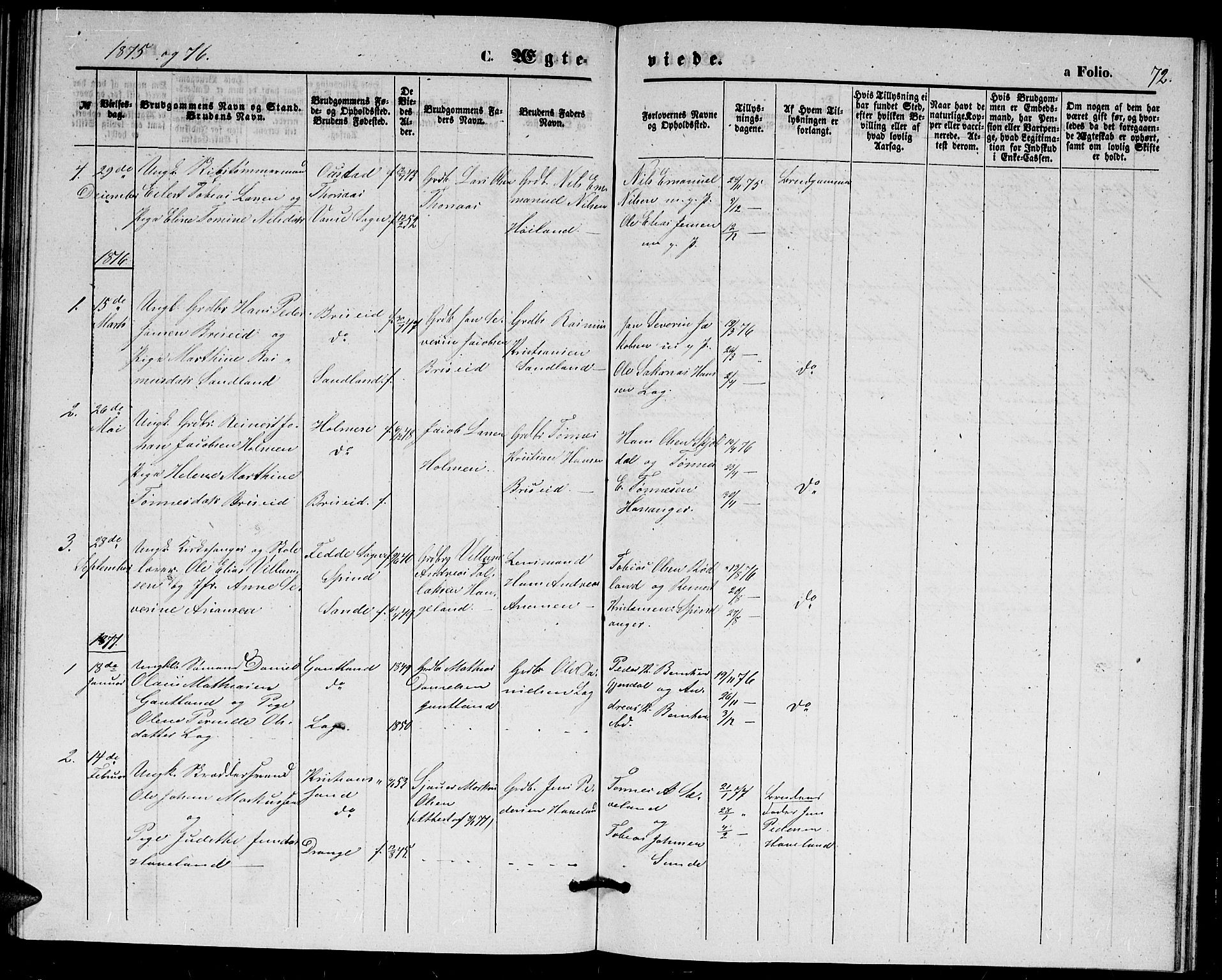 Herad sokneprestkontor, AV/SAK-1111-0018/F/Fb/Fba/L0003: Parish register (copy) no. B 3, 1863-1883, p. 72