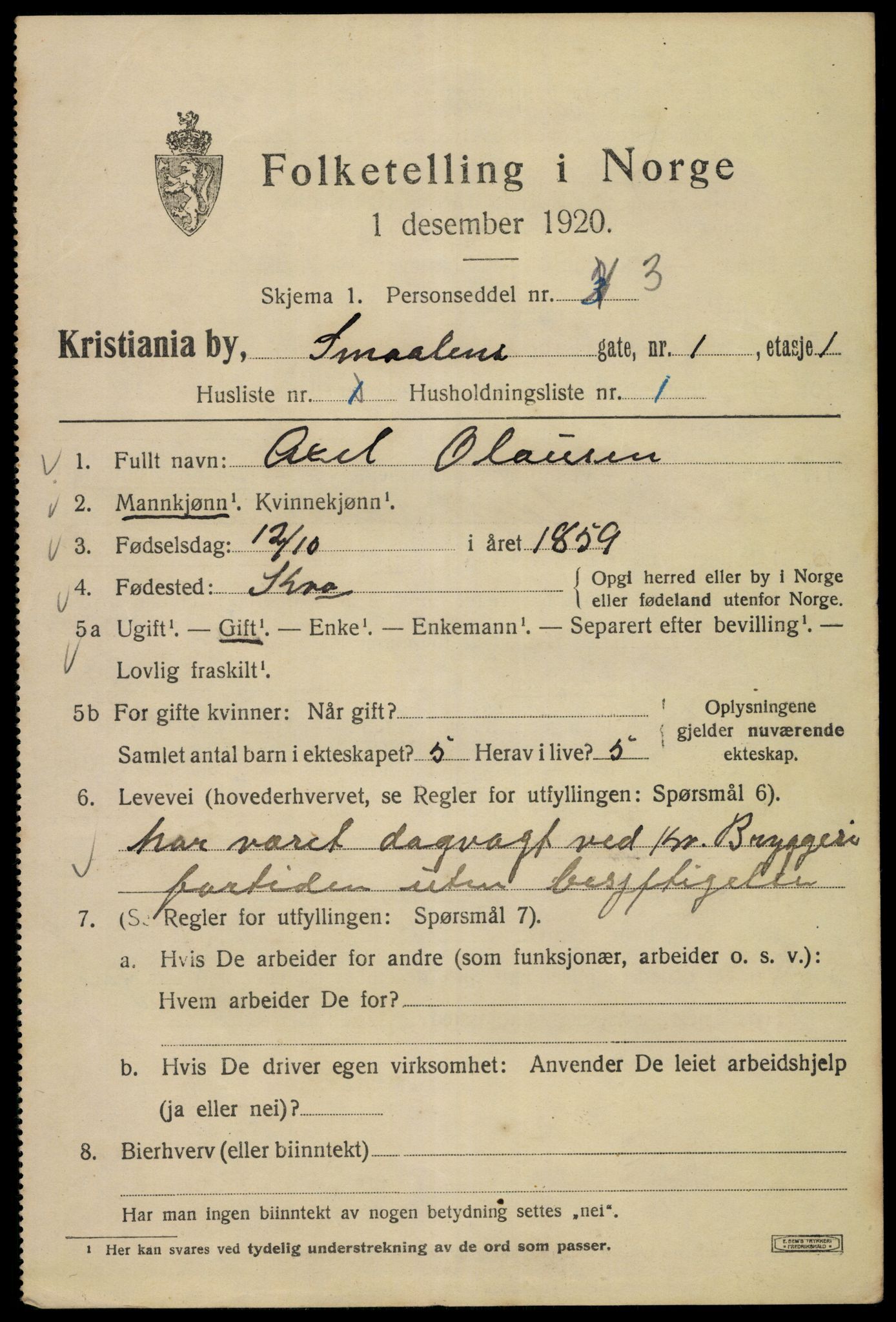 SAO, 1920 census for Kristiania, 1920, p. 517735