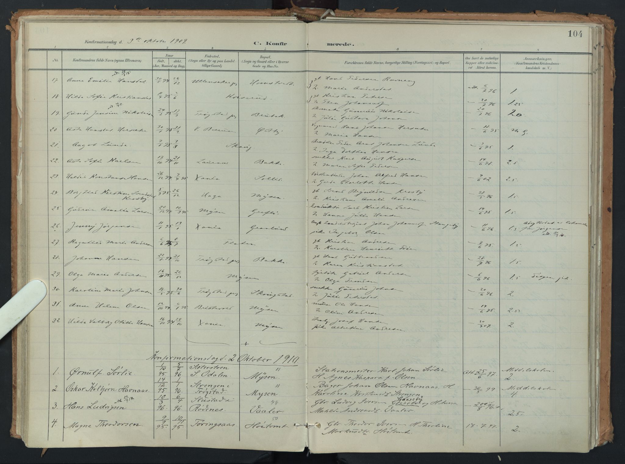 Eidsberg prestekontor Kirkebøker, AV/SAO-A-10905/F/Fb/L0002: Parish register (official) no. II 2, 1901-1933, p. 104