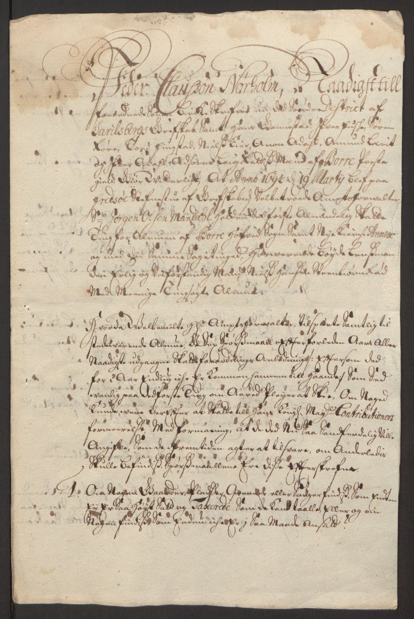 Rentekammeret inntil 1814, Reviderte regnskaper, Fogderegnskap, RA/EA-4092/R32/L1867: Fogderegnskap Jarlsberg grevskap, 1694-1696, p. 51