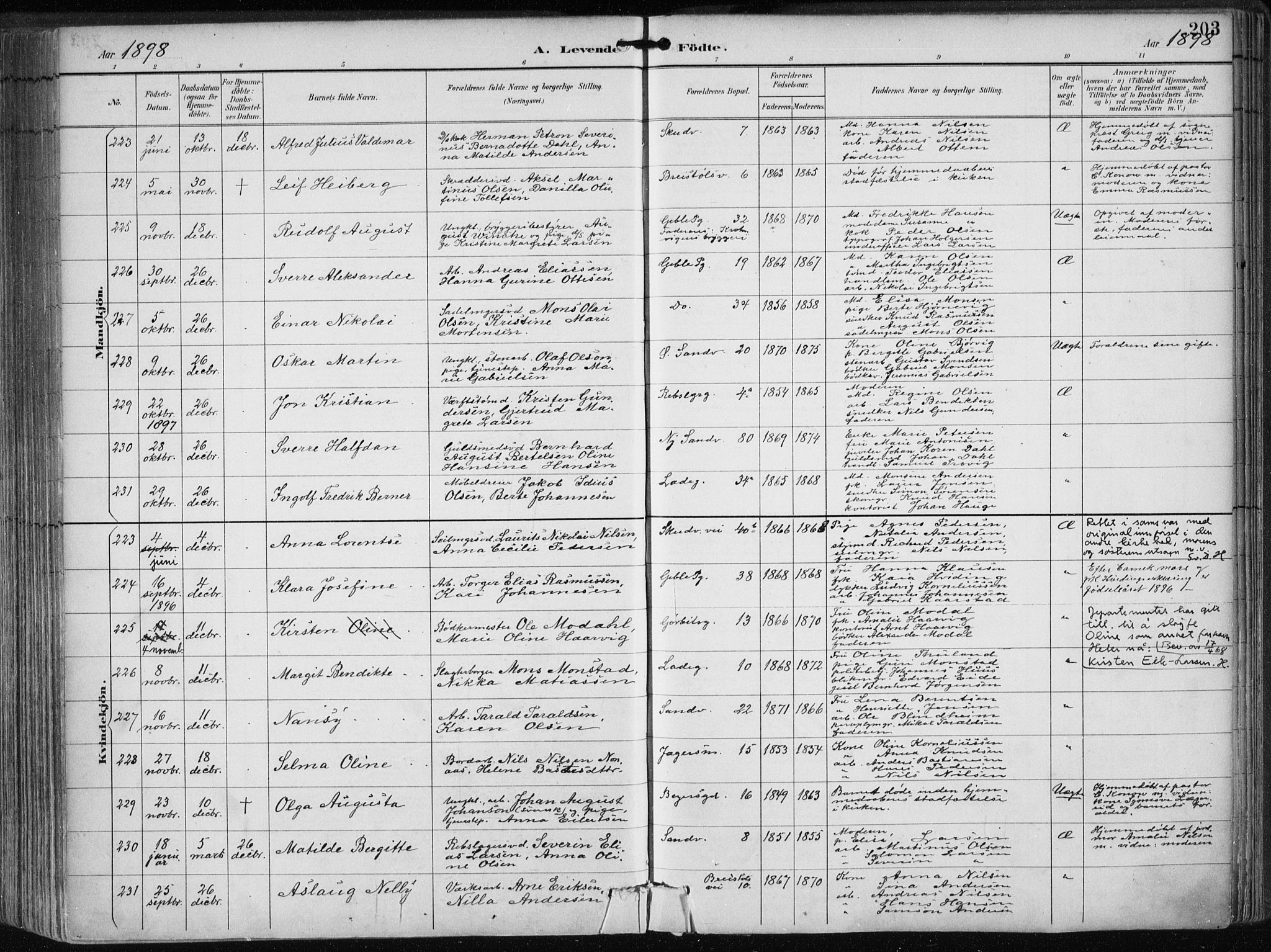 Sandviken Sokneprestembete, AV/SAB-A-77601/H/Ha/L0005: Parish register (official) no. B 2, 1891-1901, p. 203