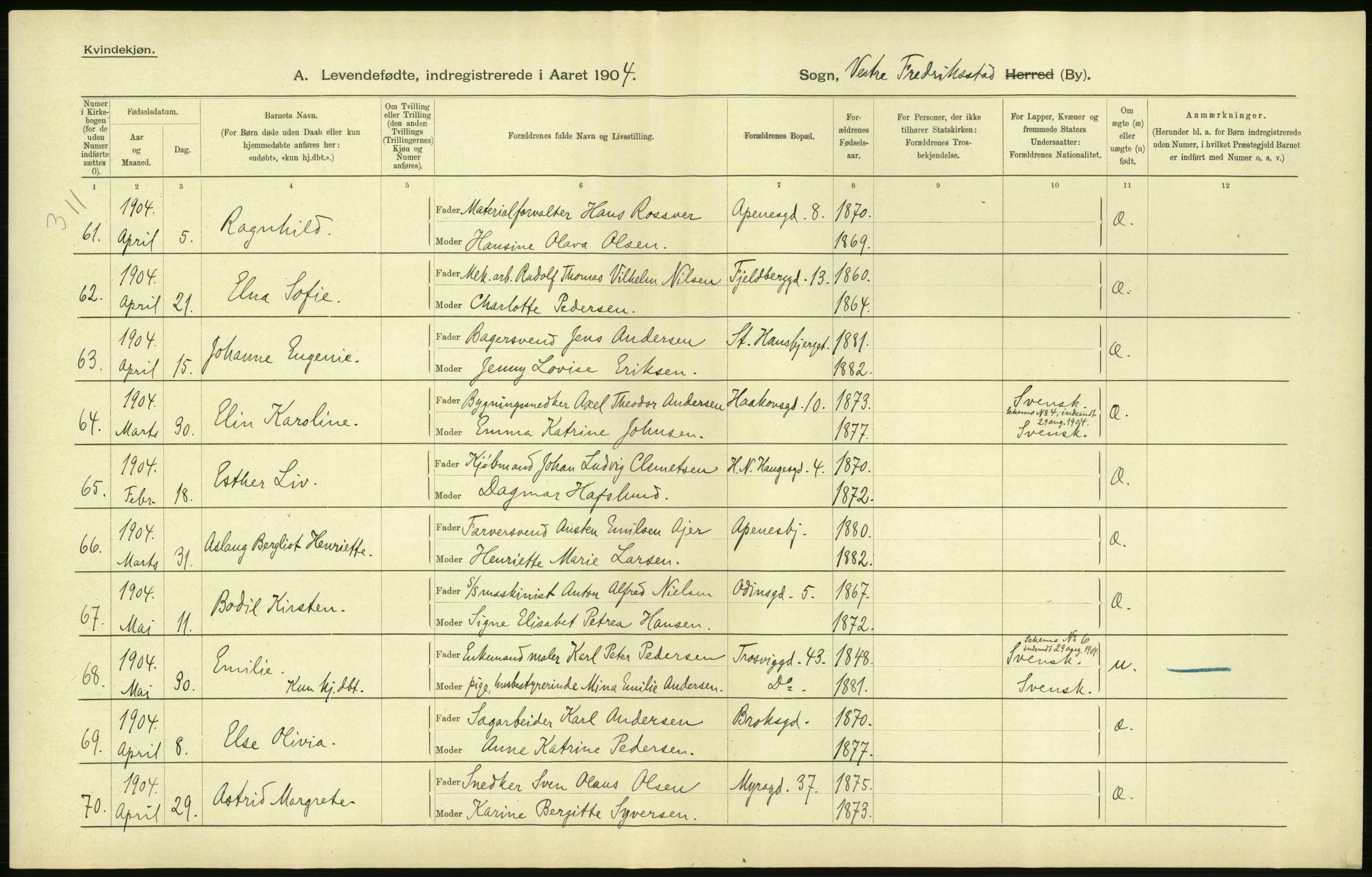 Statistisk sentralbyrå, Sosiodemografiske emner, Befolkning, AV/RA-S-2228/D/Df/Dfa/Dfab/L0001: Smålenenes amt: Fødte, gifte, døde, 1904, p. 6