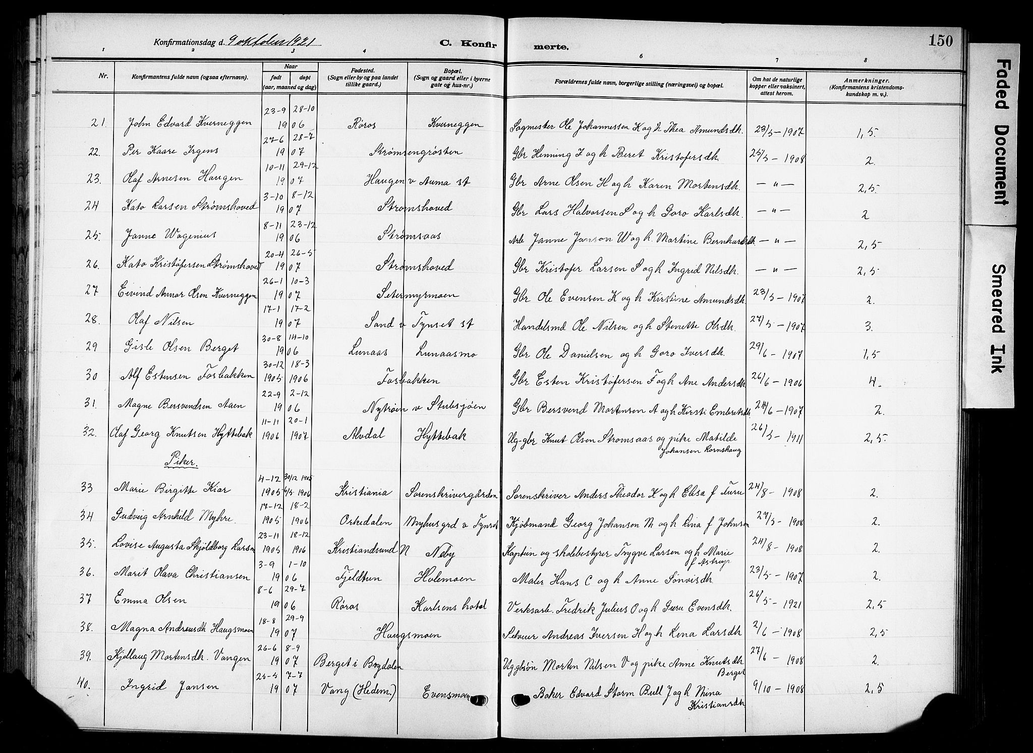 Tynset prestekontor, SAH/PREST-058/H/Ha/Hab/L0011: Parish register (copy) no. 11, 1915-1930, p. 150