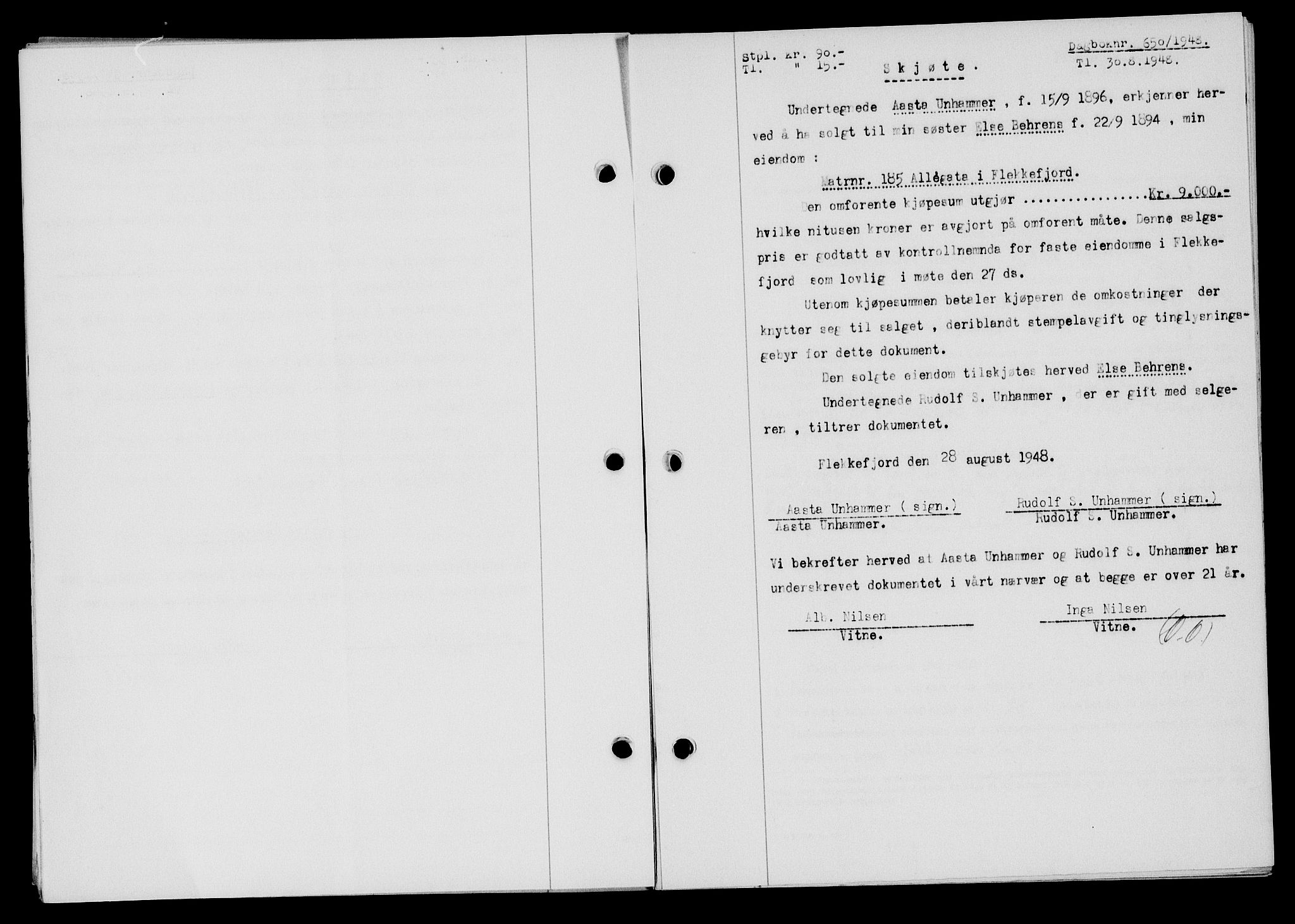 Flekkefjord sorenskriveri, SAK/1221-0001/G/Gb/Gba/L0064: Mortgage book no. A-12, 1948-1949, Diary no: : 650/1948