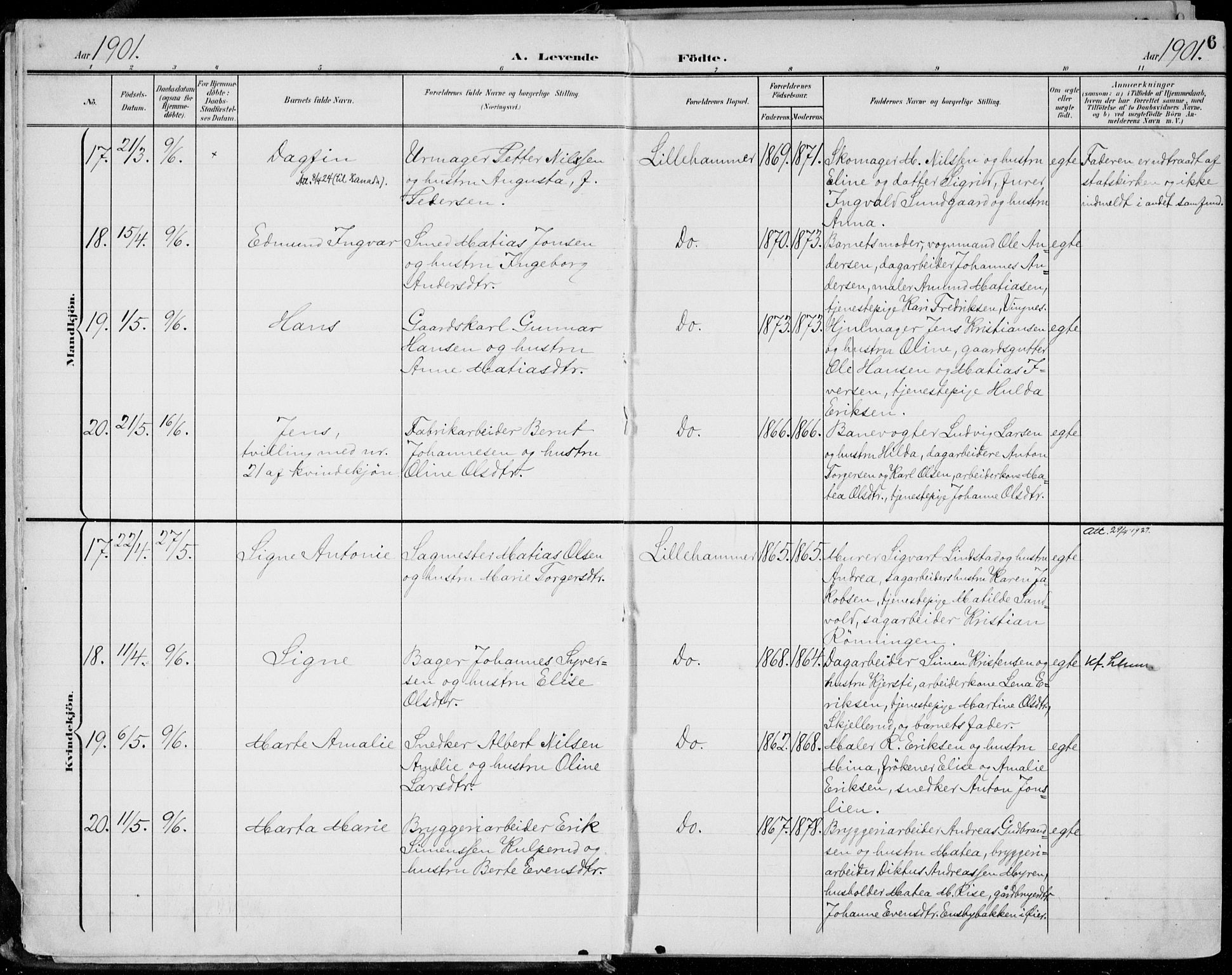 Lillehammer prestekontor, SAH/PREST-088/H/Ha/Haa/L0001: Parish register (official) no. 1, 1901-1916, p. 6