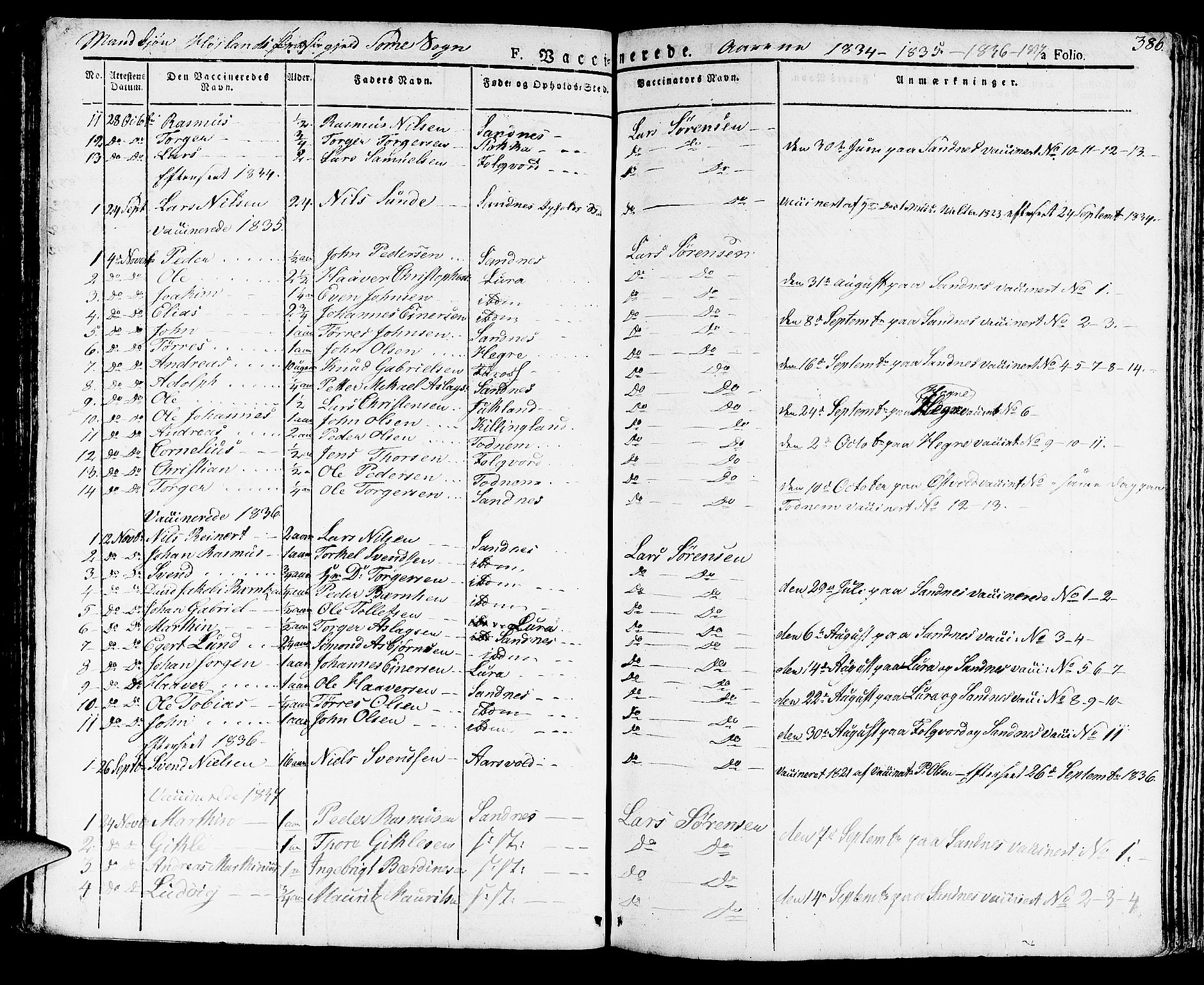 Høyland sokneprestkontor, SAST/A-101799/001/30BA/L0007: Parish register (official) no. A 7 /2, 1825-1841, p. 386