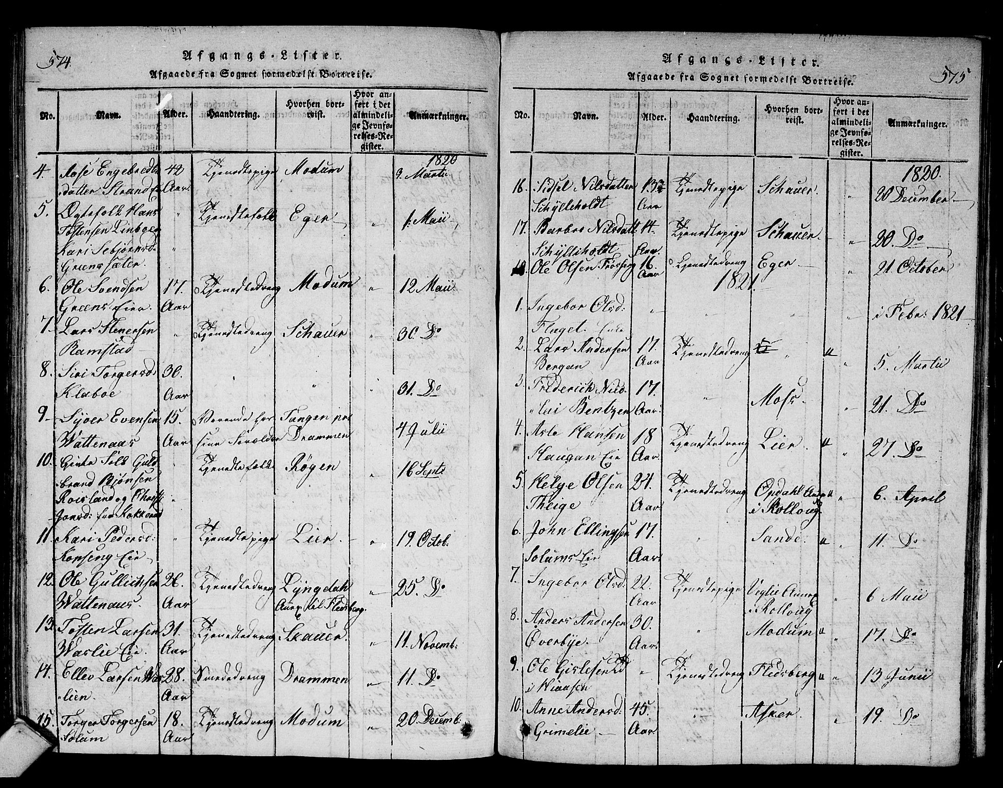Sigdal kirkebøker, SAKO/A-245/F/Fa/L0005: Parish register (official) no. I 5 /1, 1815-1829, p. 574-575