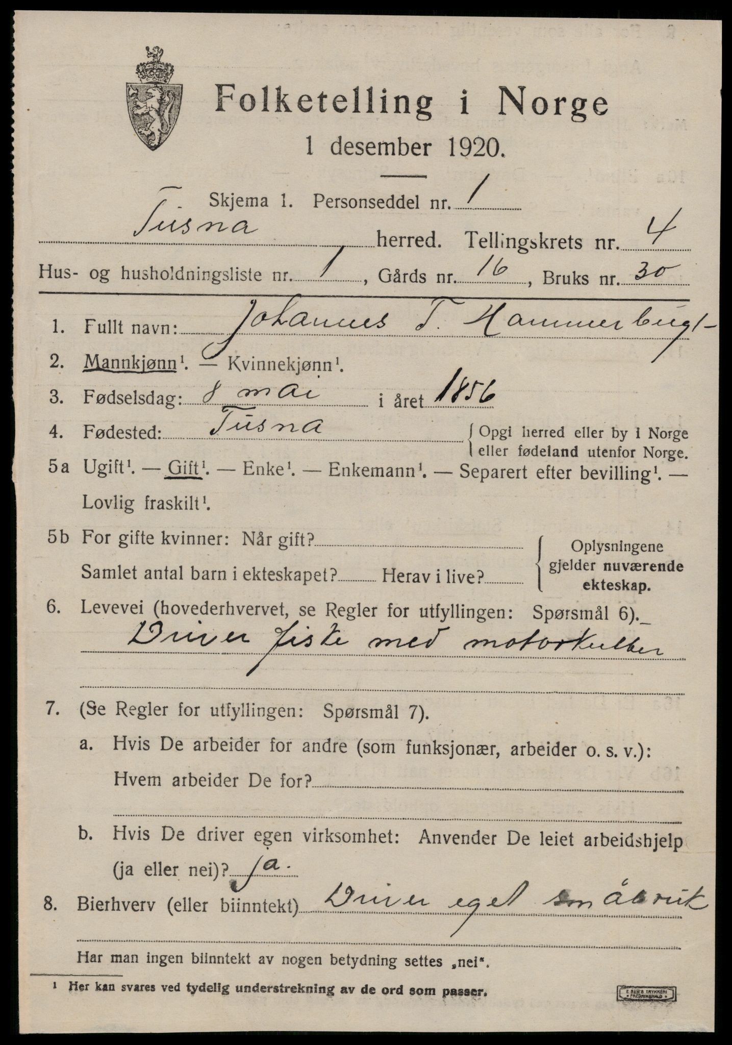 SAT, 1920 census for Tustna, 1920, p. 1725