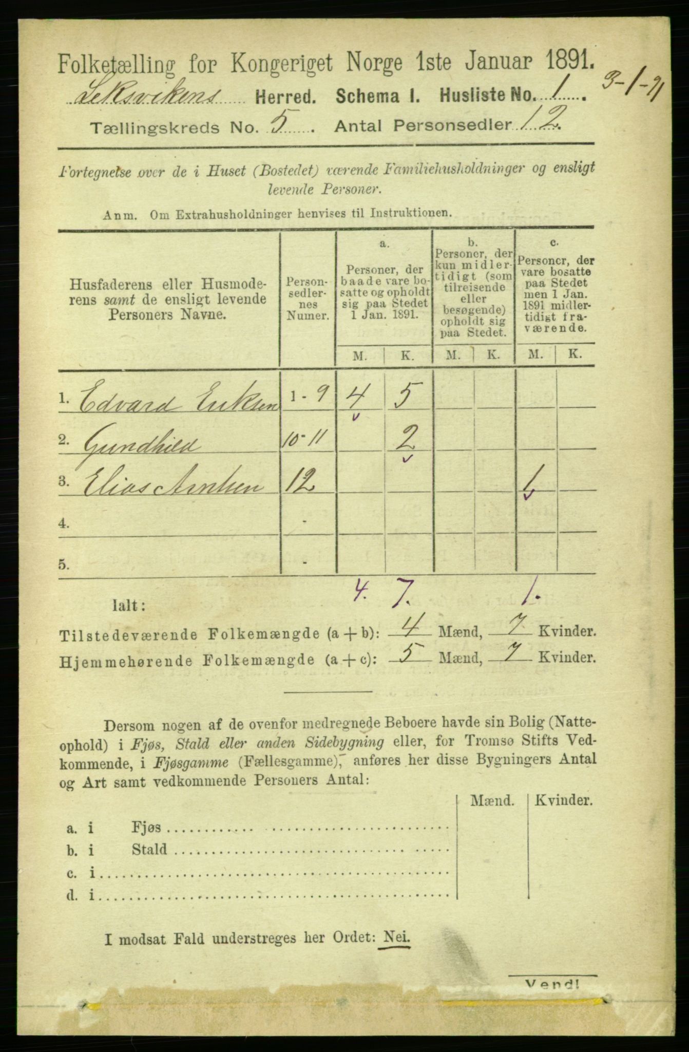 RA, 1891 census for 1718 Leksvik, 1891, p. 2453