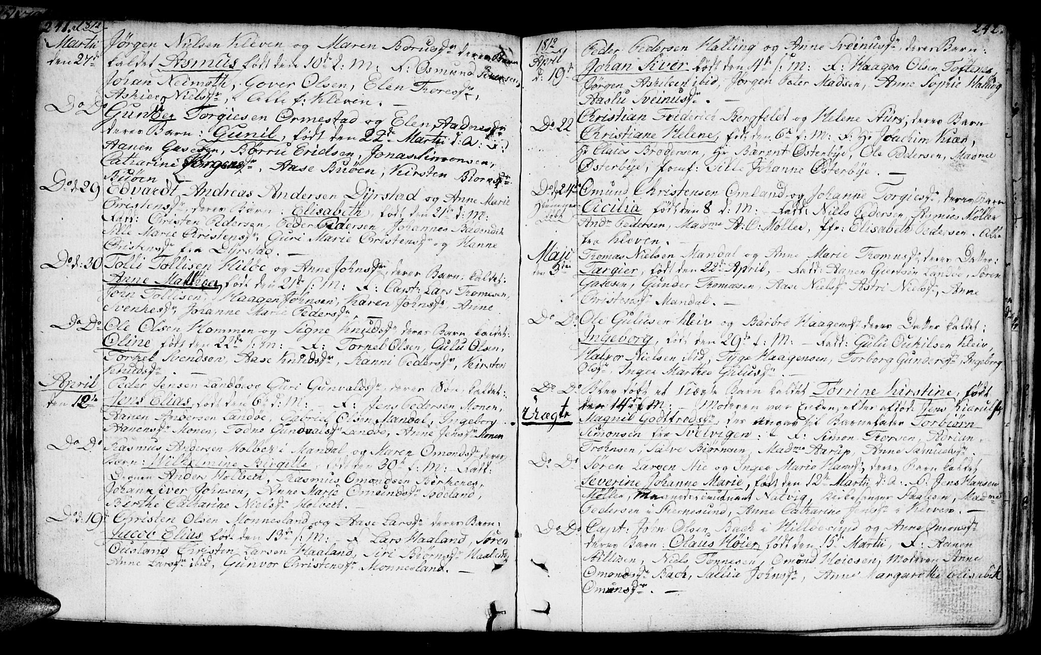 Mandal sokneprestkontor, AV/SAK-1111-0030/F/Fa/Faa/L0008: Parish register (official) no. A 8, 1794-1817, p. 241-242