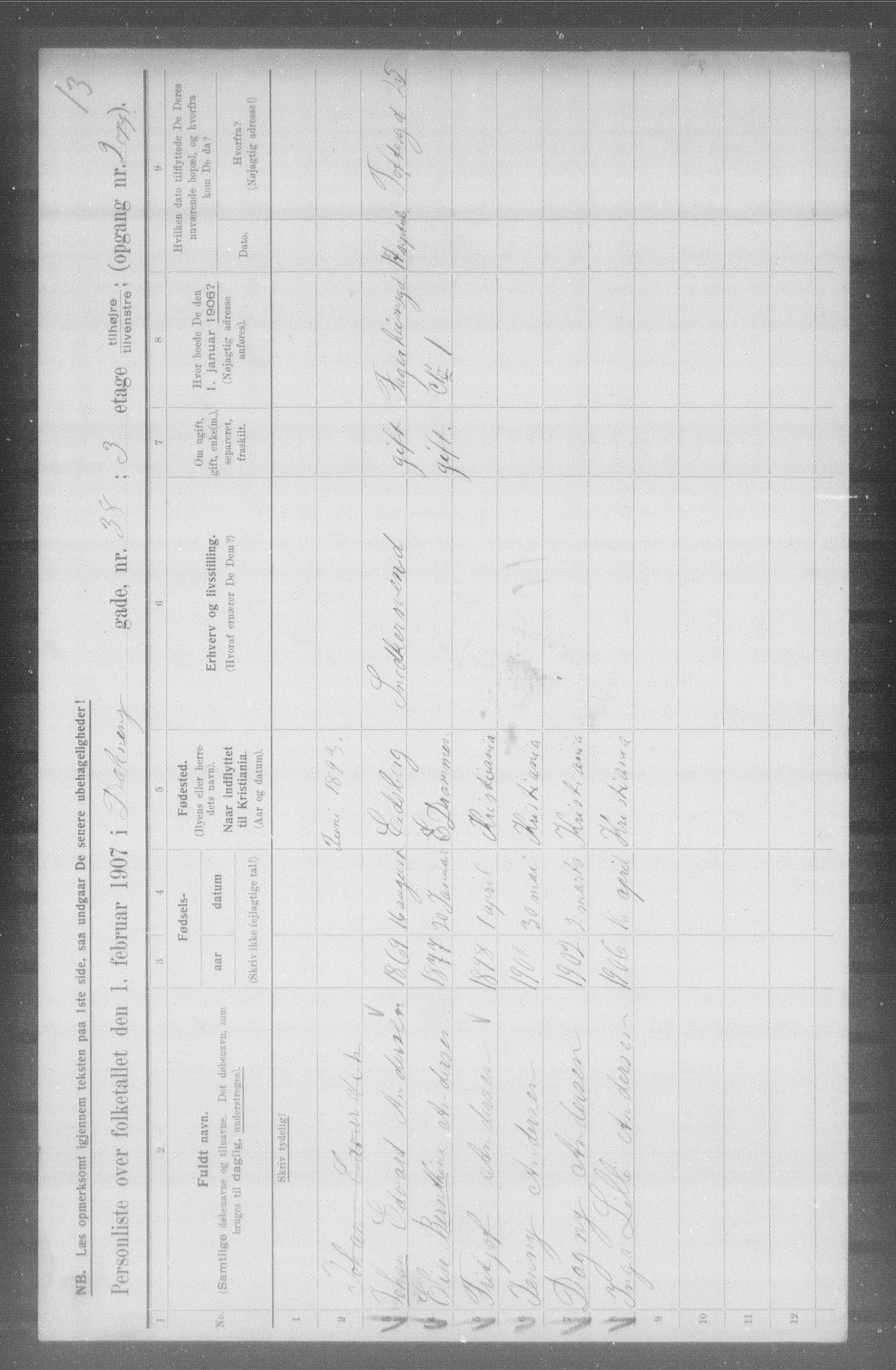 OBA, Municipal Census 1907 for Kristiania, 1907, p. 9087