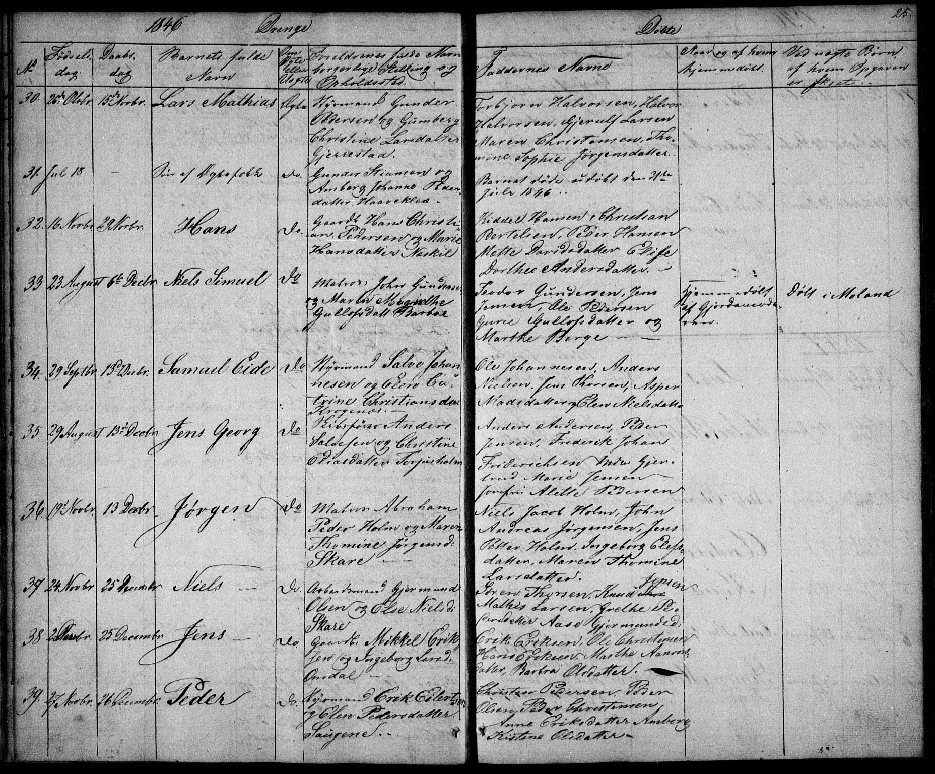 Tromøy sokneprestkontor, AV/SAK-1111-0041/F/Fb/L0001: Parish register (copy) no. B 1, 1843-1850, p. 25