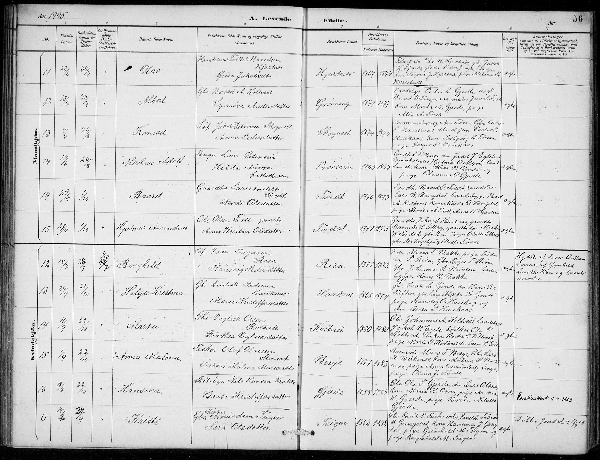 Strandebarm sokneprestembete, SAB/A-78401/H/Hab: Parish register (copy) no. B  1, 1891-1914, p. 56