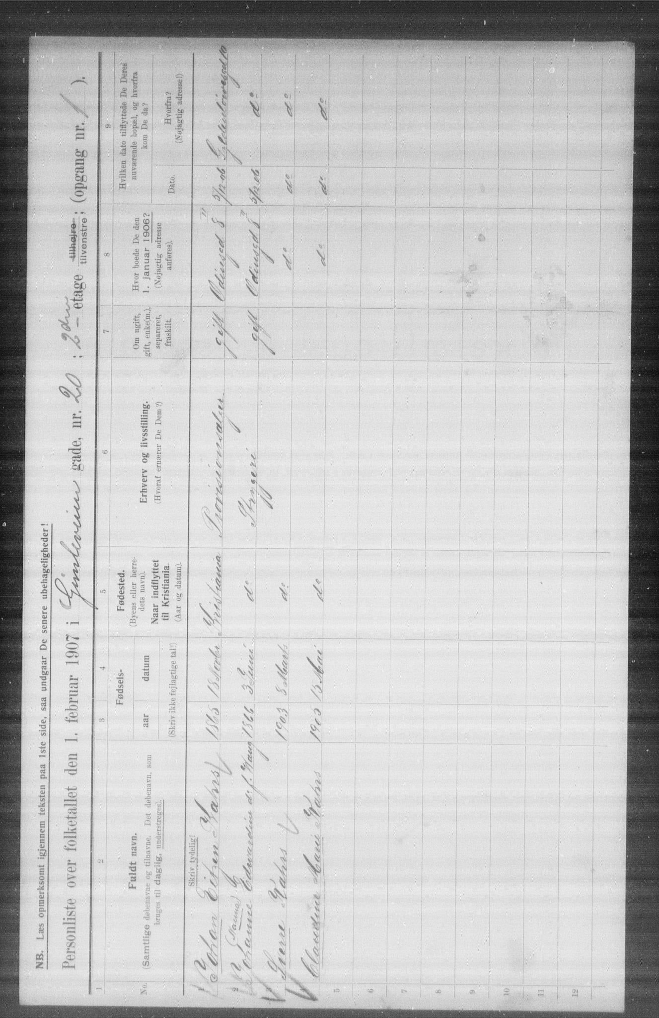 OBA, Municipal Census 1907 for Kristiania, 1907, p. 14825