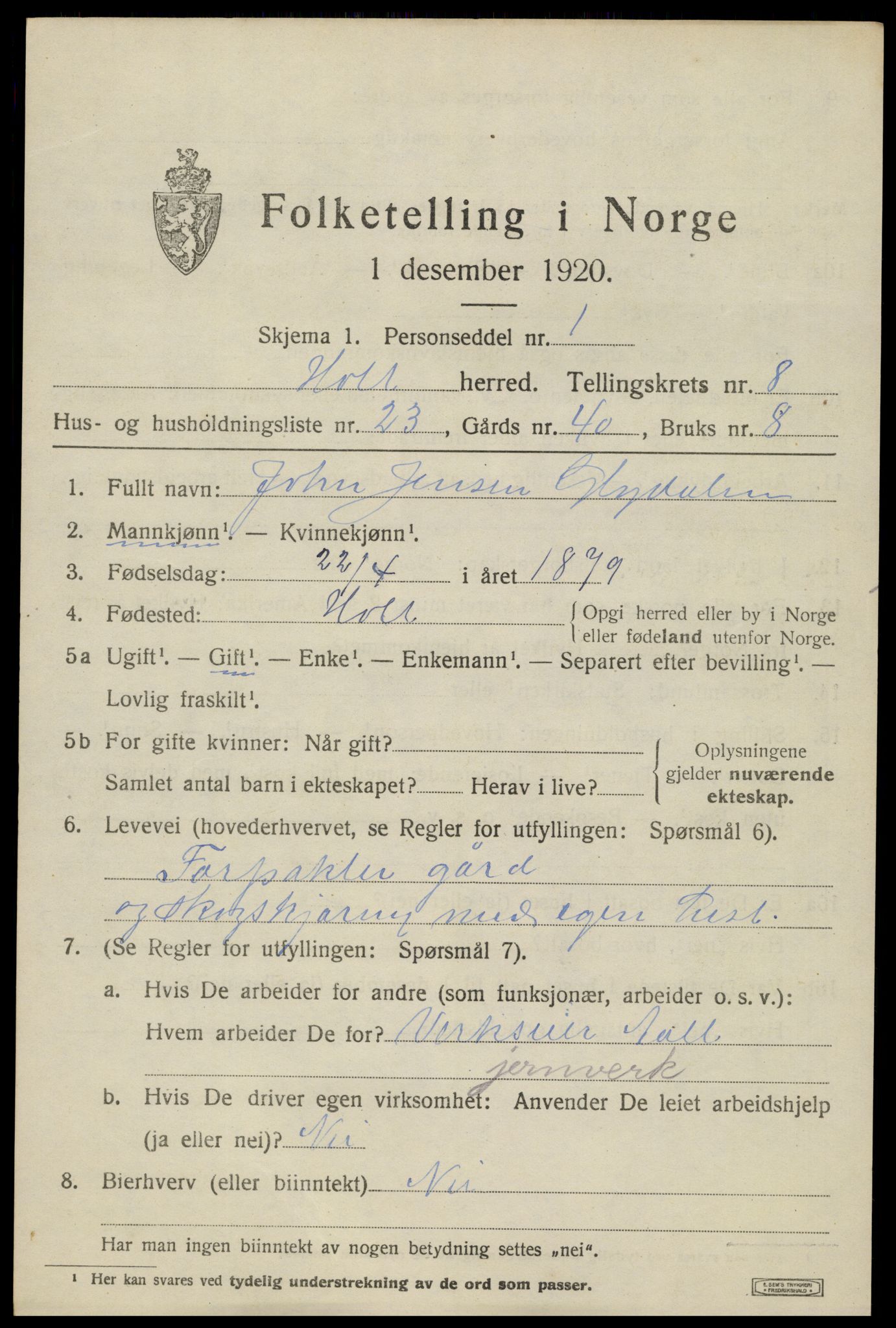 SAK, 1920 census for Holt, 1920, p. 5194