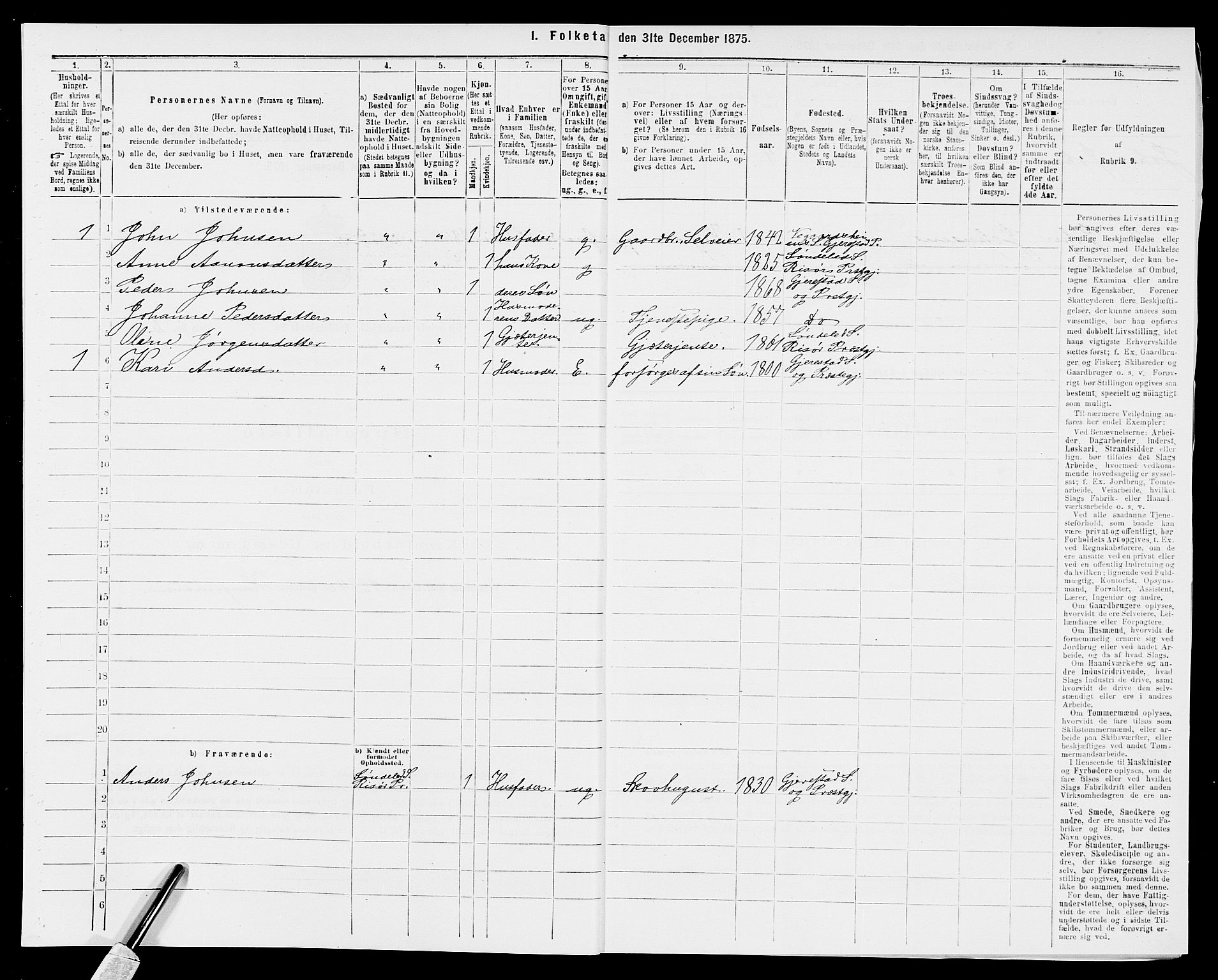 SAK, 1875 census for 0911P Gjerstad, 1875, p. 44