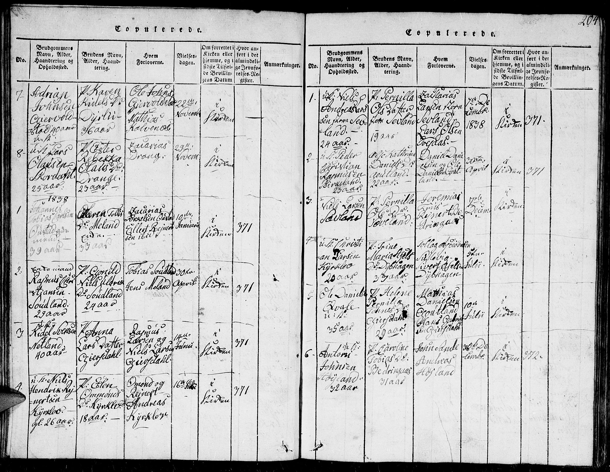 Herad sokneprestkontor, AV/SAK-1111-0018/F/Fb/Fba/L0001: Parish register (copy) no. B 1, 1815-1852, p. 204