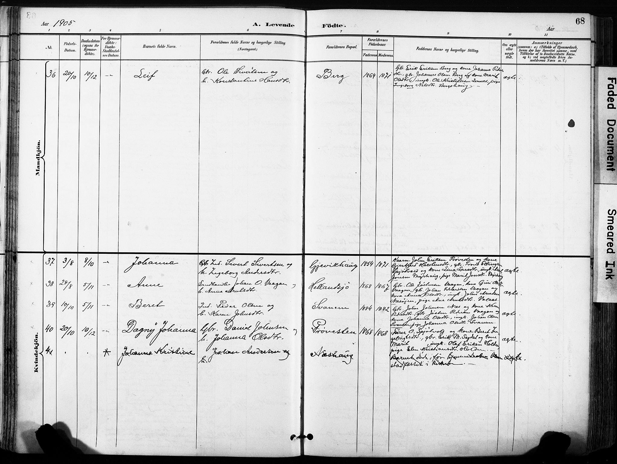 Ministerialprotokoller, klokkerbøker og fødselsregistre - Sør-Trøndelag, SAT/A-1456/630/L0497: Parish register (official) no. 630A10, 1896-1910, p. 68