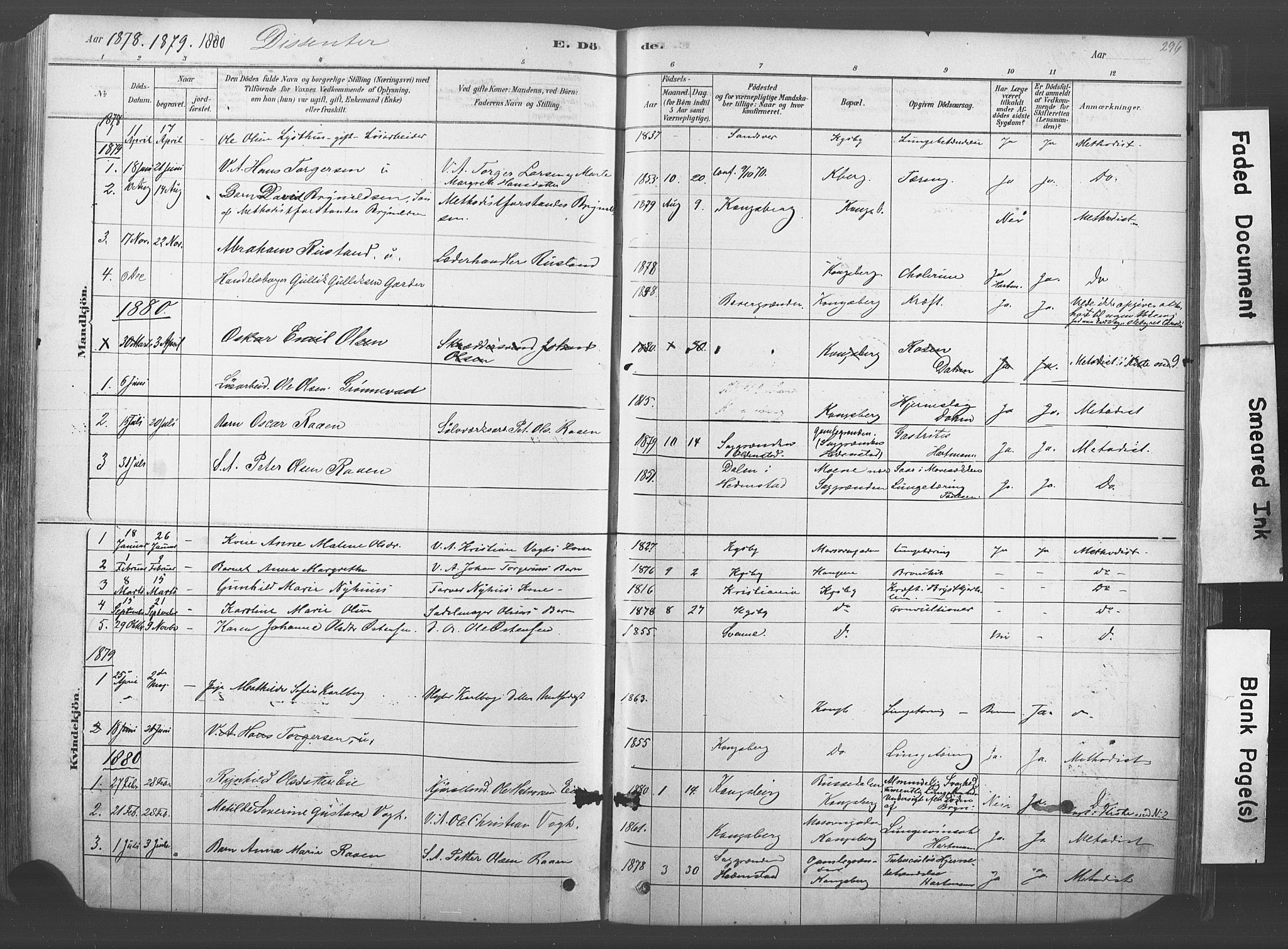 Kongsberg kirkebøker, SAKO/A-22/F/Fb/L0001: Parish register (official) no. II 1, 1878-1886, p. 296