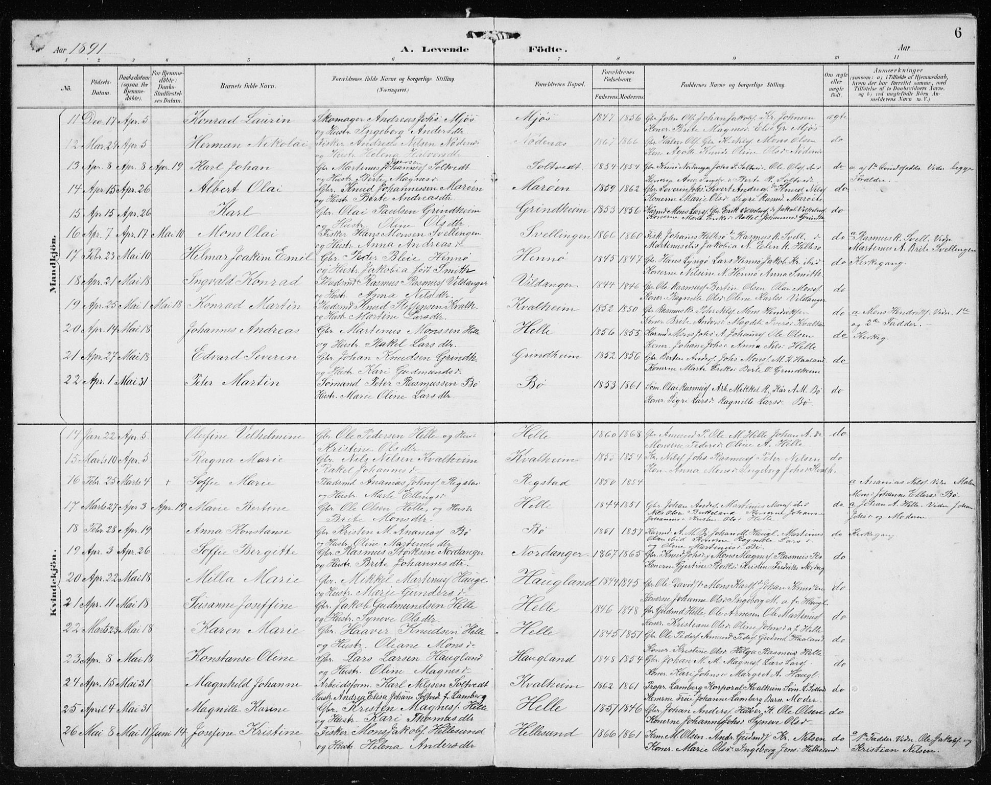 Manger sokneprestembete, AV/SAB-A-76801/H/Hab: Parish register (copy) no. B 3, 1891-1907, p. 6