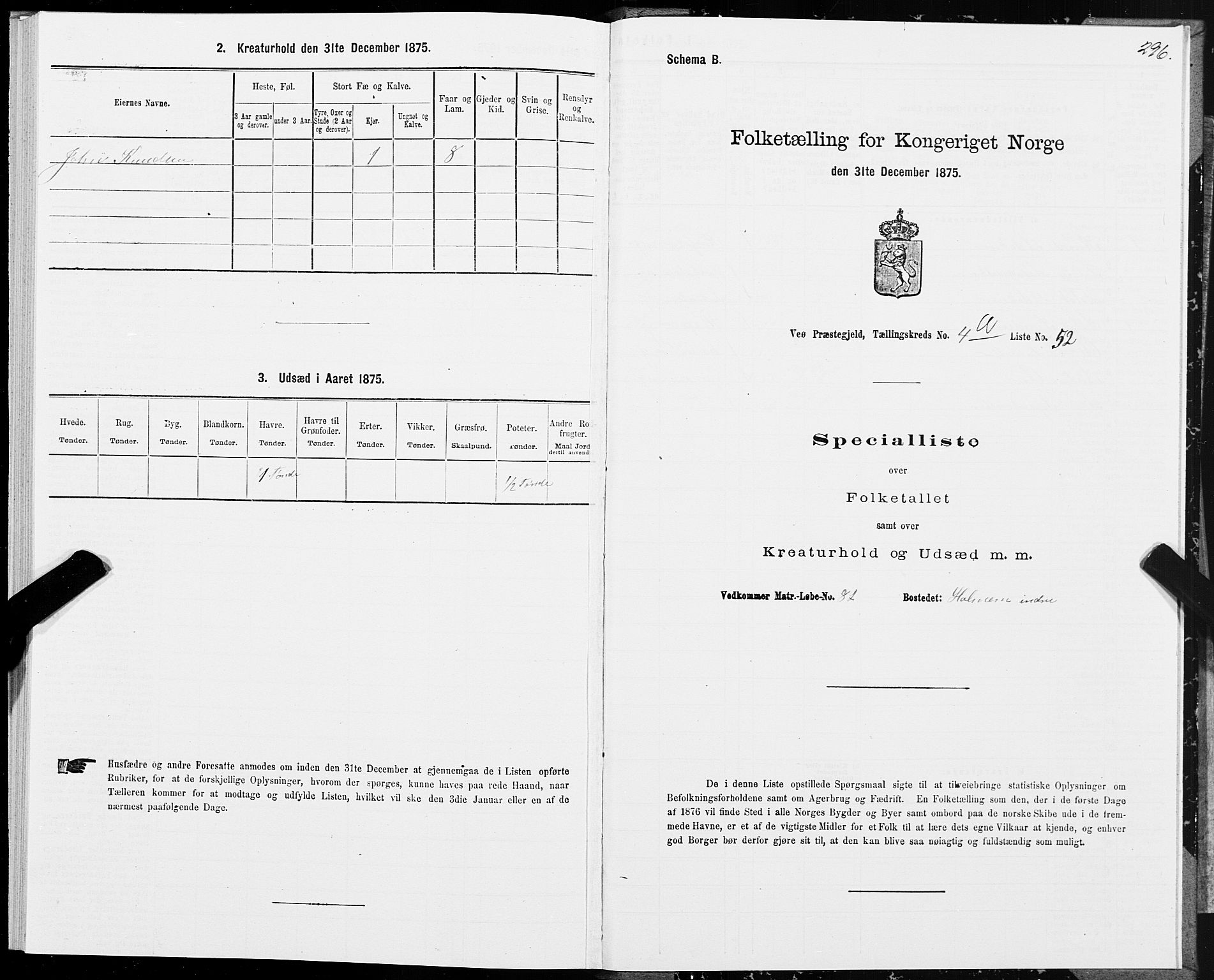 SAT, 1875 census for 1541P Veøy, 1875, p. 2296