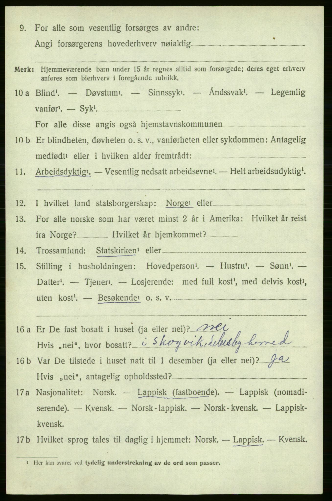 SATØ, 1920 census for Lebesby, 1920, p. 1260