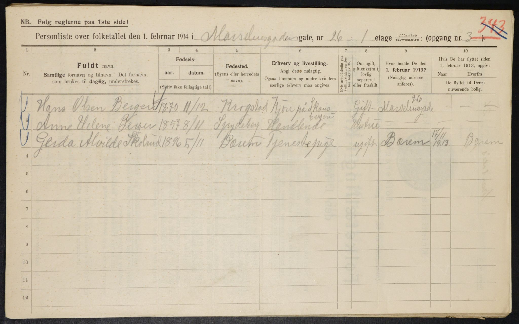 OBA, Municipal Census 1914 for Kristiania, 1914, p. 64411