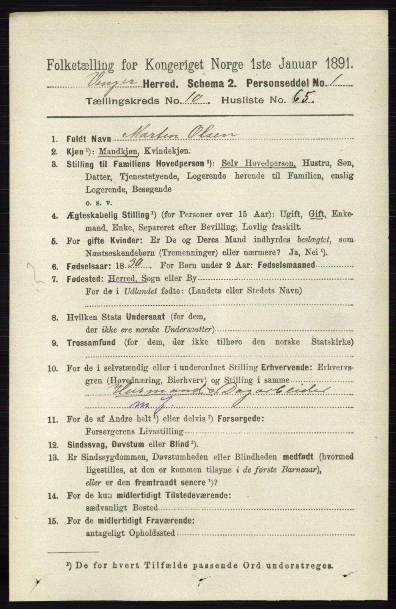 RA, 1891 census for 0421 Vinger, 1891, p. 5273