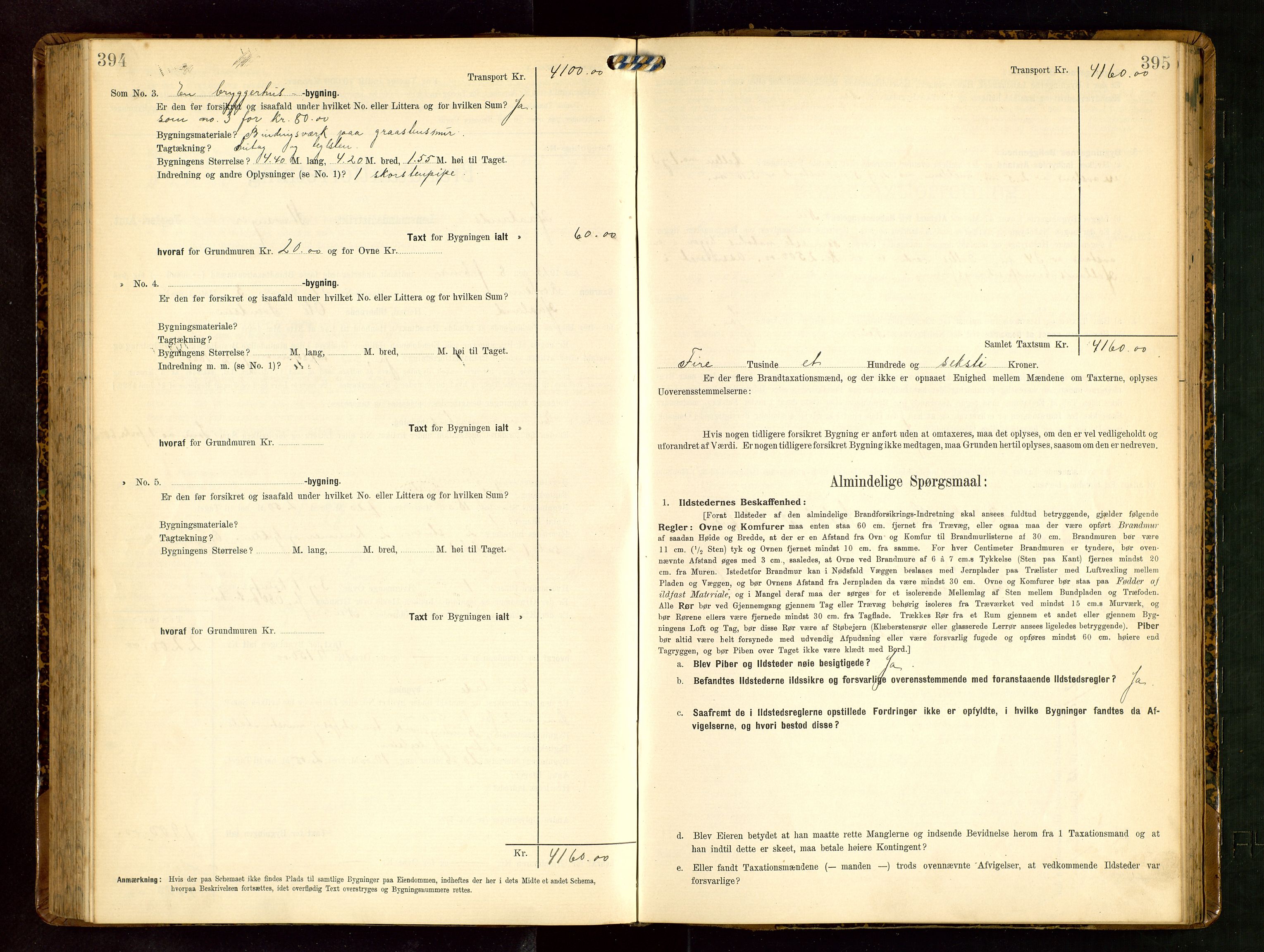 Håland lensmannskontor, SAST/A-100100/Gob/L0003: Branntakstprotokoll - skjematakst. Register i boken., 1909-1910, p. 394-395