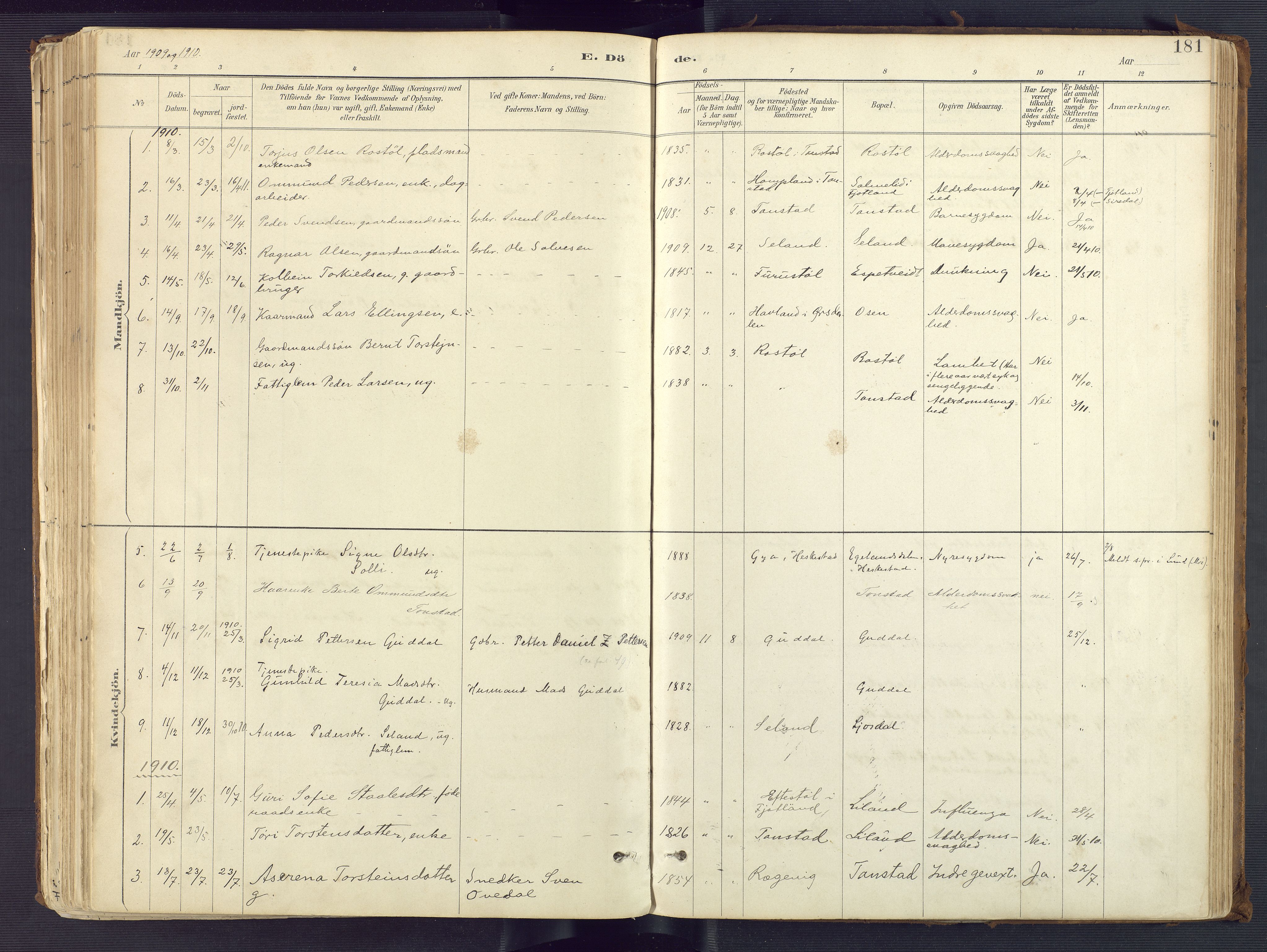 Sirdal sokneprestkontor, SAK/1111-0036/F/Fa/Fab/L0004: Parish register (official) no. A 4, 1887-1919, p. 181