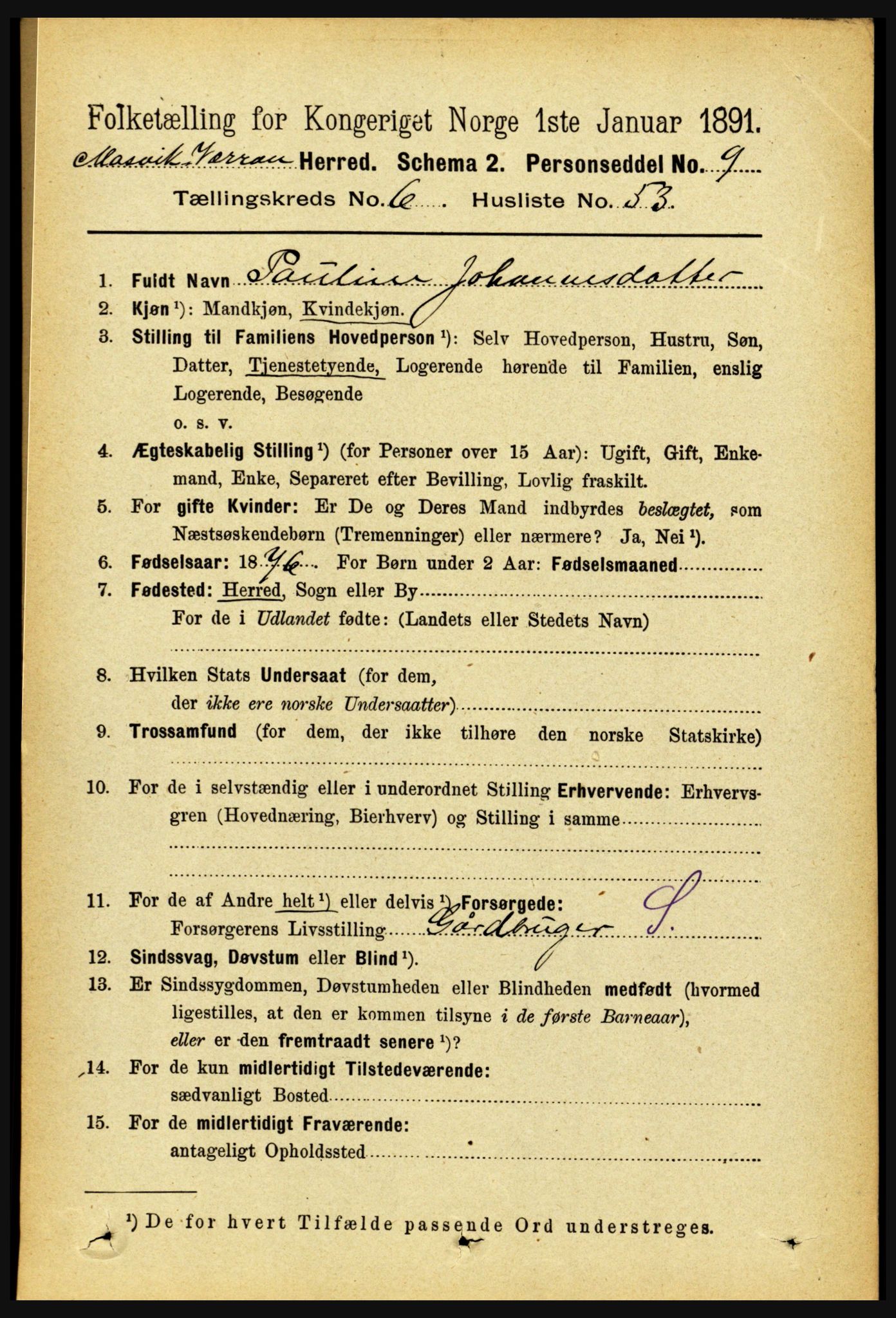 RA, 1891 census for 1723 Mosvik og Verran, 1891, p. 2840