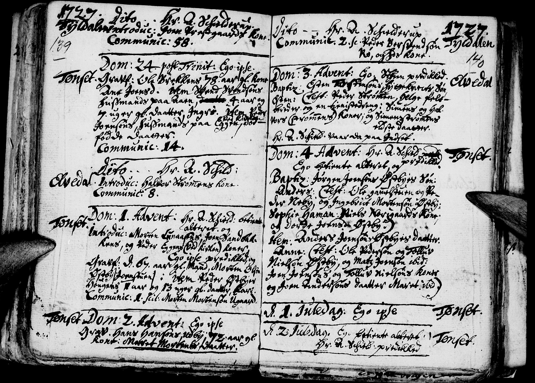 Tynset prestekontor, SAH/PREST-058/H/Ha/Haa/L0001: Parish register (official) no. 1, 1722-1732, p. 139-140