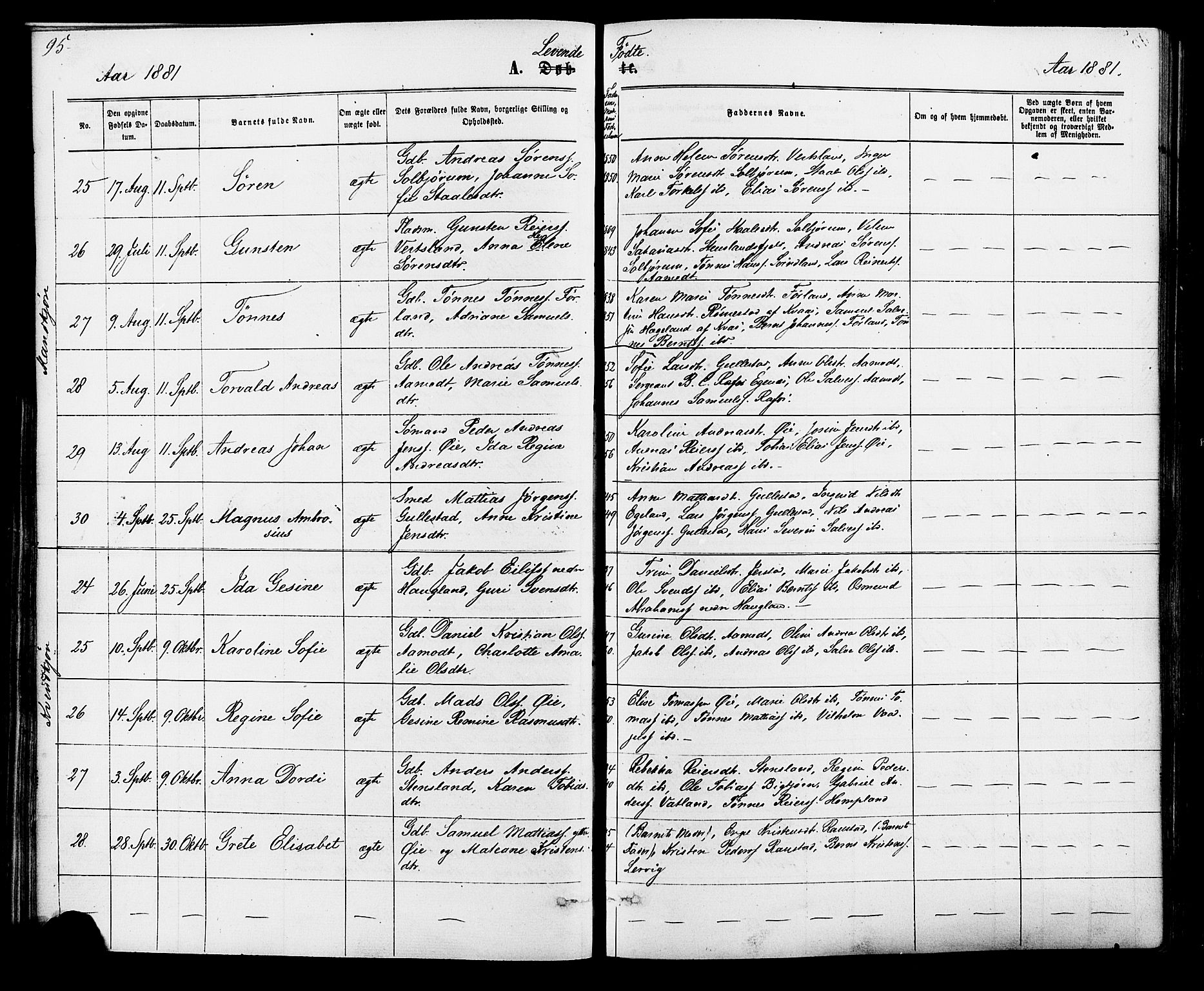 Kvinesdal sokneprestkontor, AV/SAK-1111-0026/F/Fa/Fab/L0007: Parish register (official) no. A 7, 1870-1885, p. 95