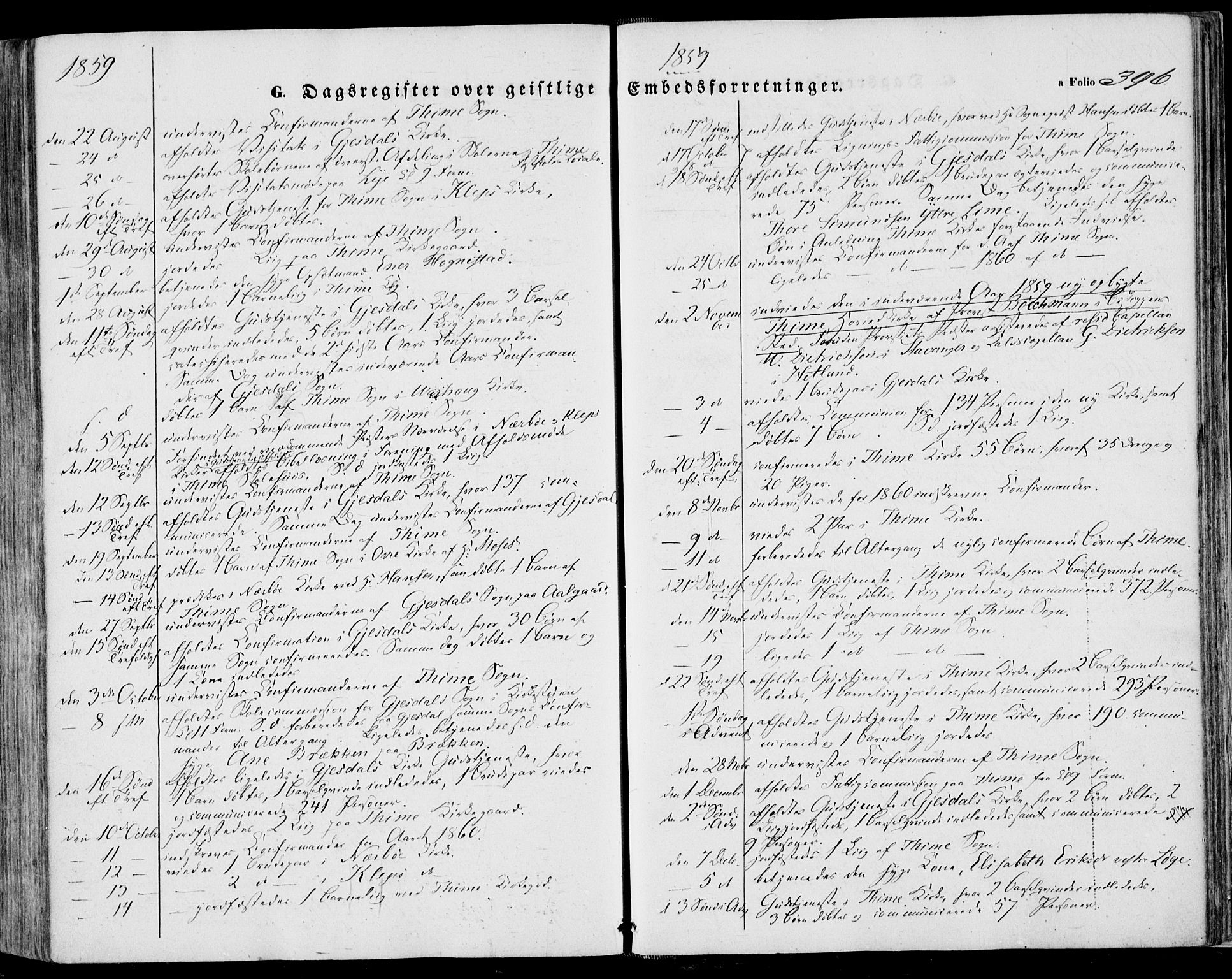 Lye sokneprestkontor, AV/SAST-A-101794/001/30BA/L0007: Parish register (official) no. A 6, 1856-1871, p. 396