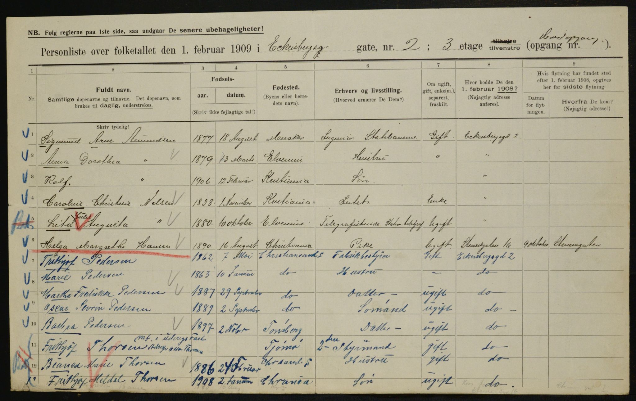 OBA, Municipal Census 1909 for Kristiania, 1909, p. 16609