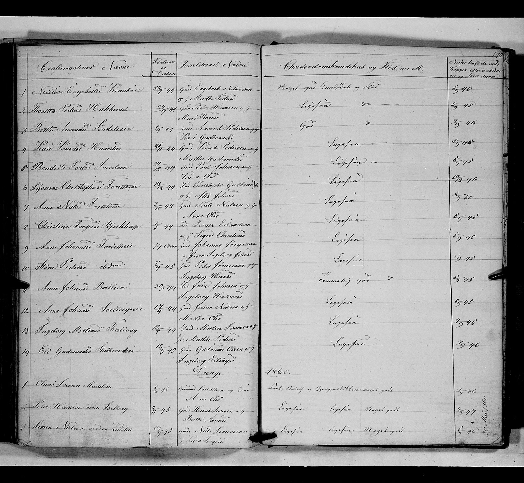 Gausdal prestekontor, SAH/PREST-090/H/Ha/Hab/L0005: Parish register (copy) no. 5, 1846-1867, p. 170
