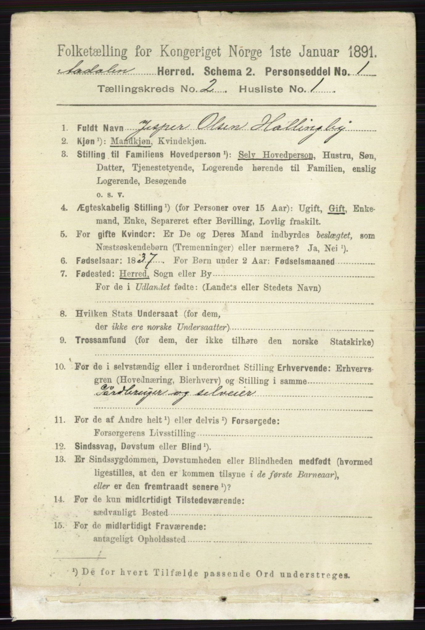 RA, 1891 census for 0614 Ådal, 1891, p. 639