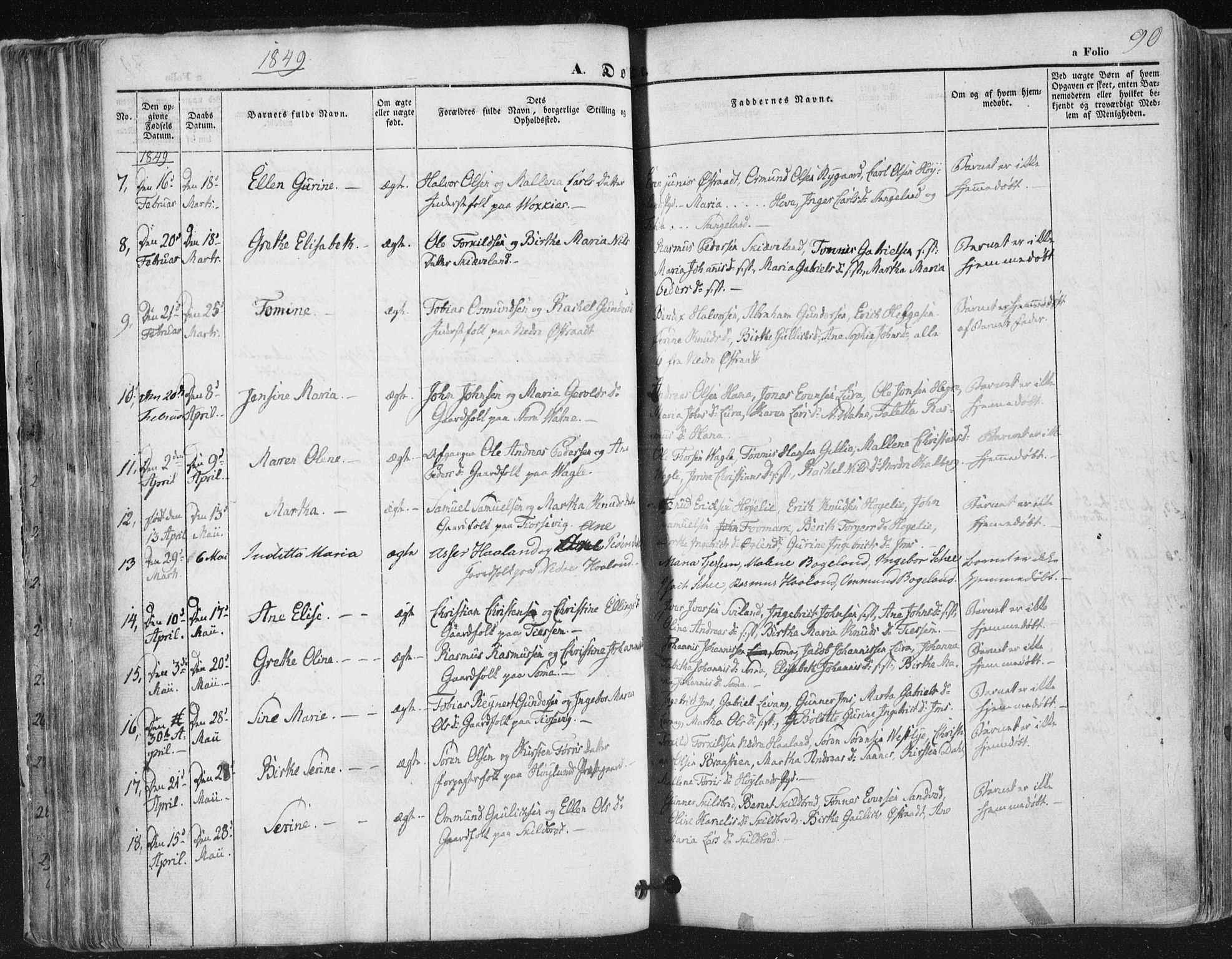 Høyland sokneprestkontor, SAST/A-101799/001/30BA/L0008: Parish register (official) no. A 8, 1841-1856, p. 90