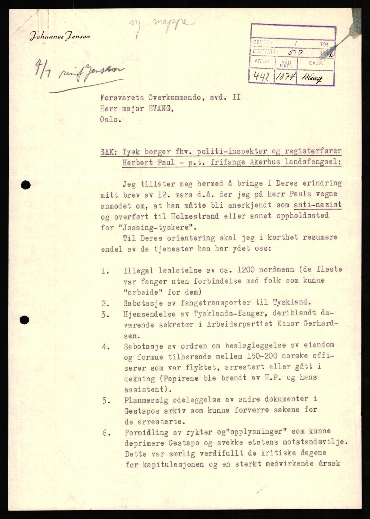 Forsvaret, Forsvarets overkommando II, AV/RA-RAFA-3915/D/Db/L0025: CI Questionaires. Tyske okkupasjonsstyrker i Norge. Tyskere., 1945-1946, p. 402