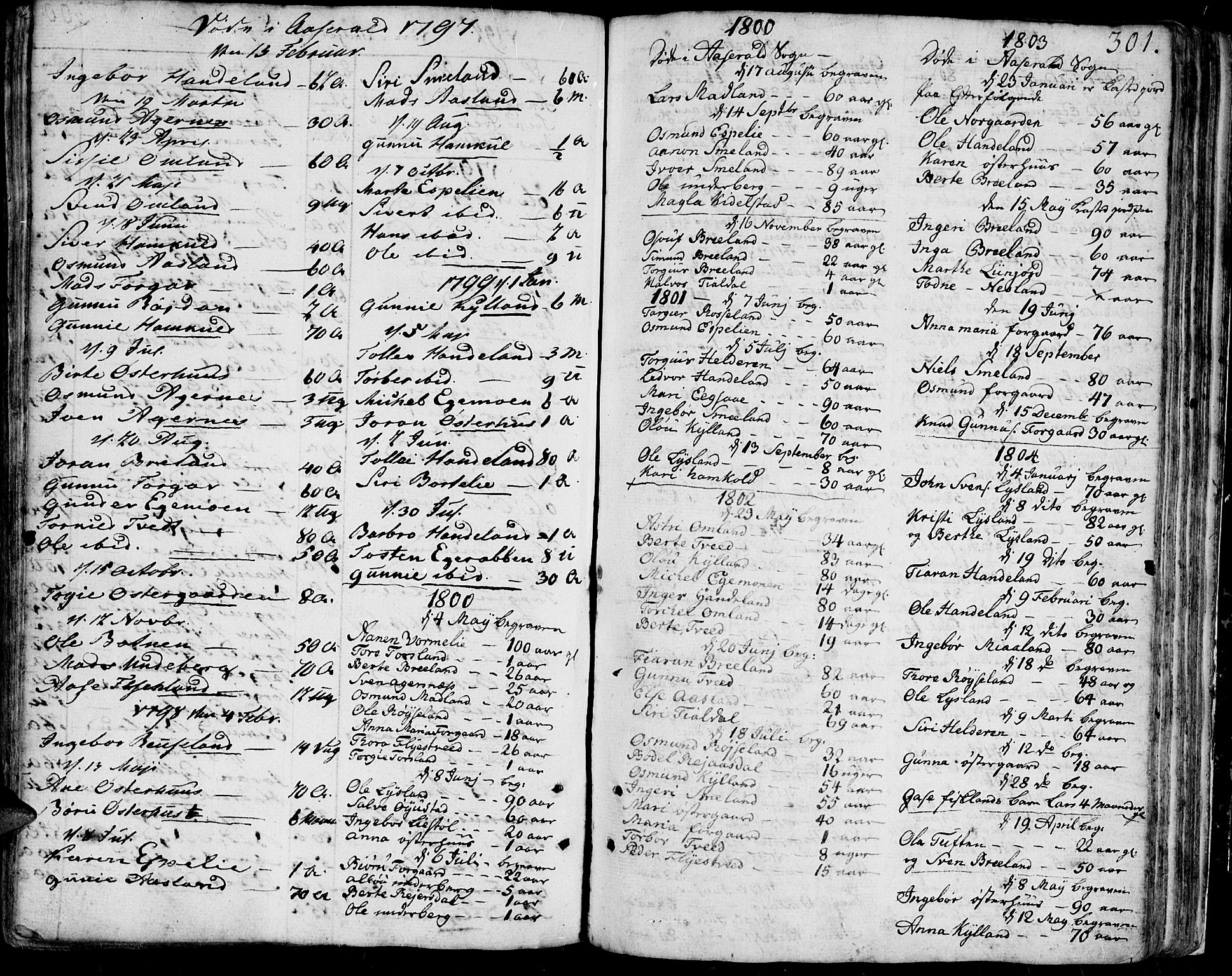 Bjelland sokneprestkontor, SAK/1111-0005/F/Fa/Faa/L0001: Parish register (official) no. A 1 /4, 1793-1815, p. 301