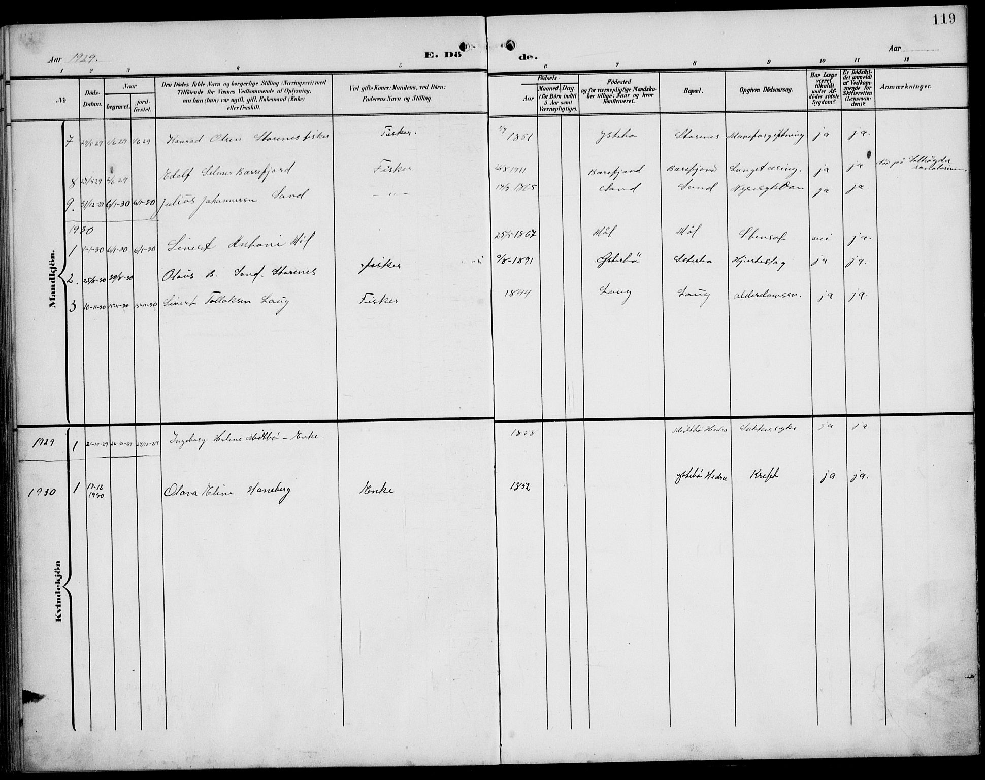 Sokndal sokneprestkontor, SAST/A-101808: Parish register (copy) no. B 7, 1904-1935, p. 119