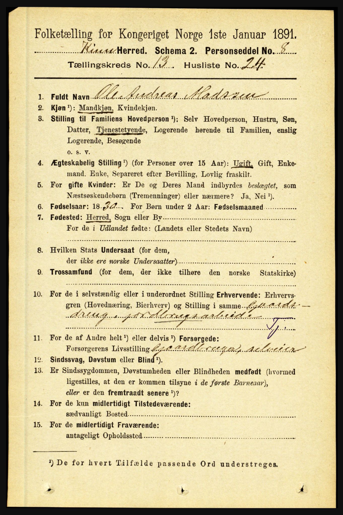 RA, 1891 census for 1437 Kinn, 1891, p. 5231