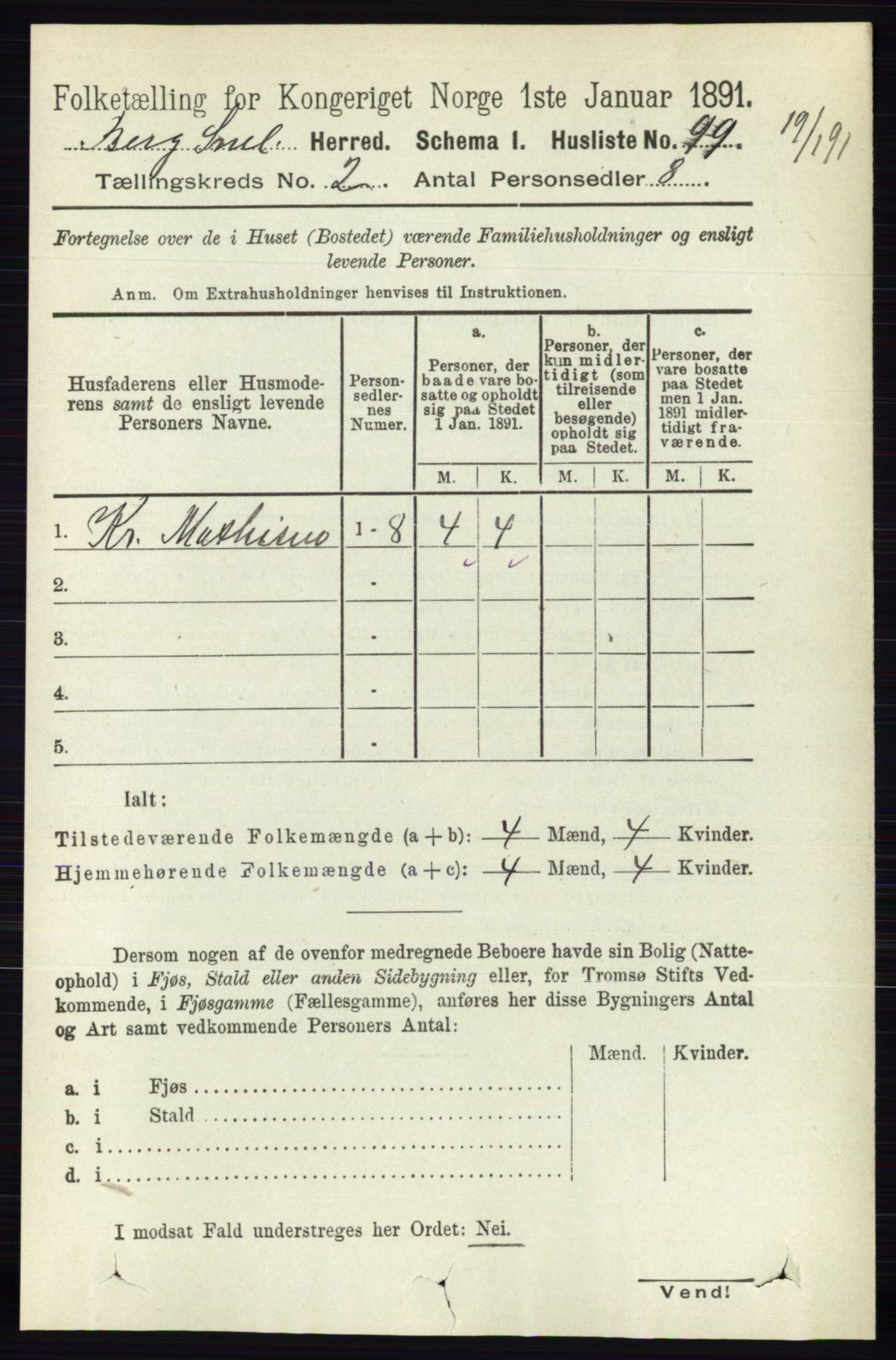 RA, 1891 census for 0116 Berg, 1891, p. 950