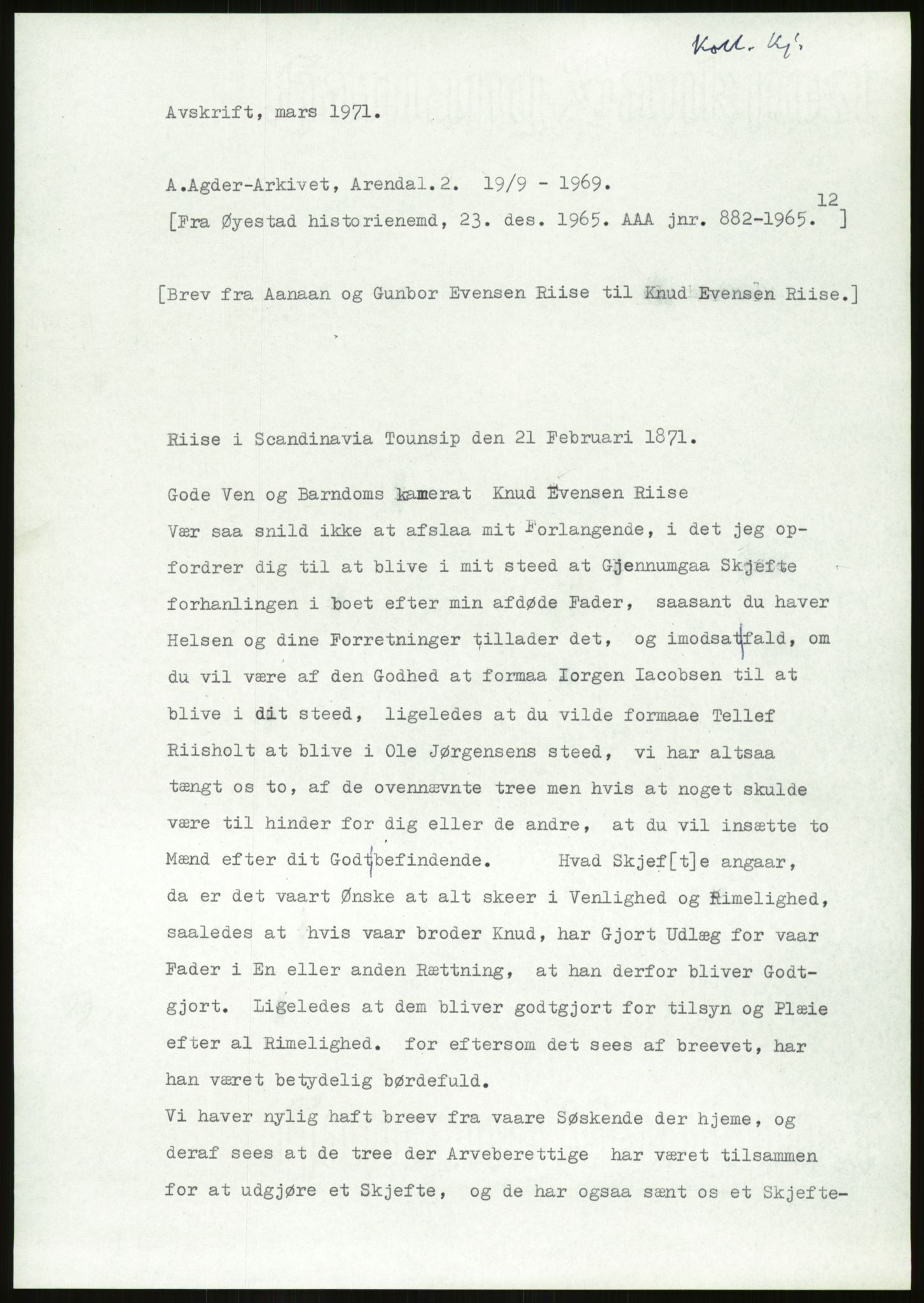Samlinger til kildeutgivelse, Amerikabrevene, RA/EA-4057/F/L0026: Innlån fra Aust-Agder: Aust-Agder-Arkivet - Erickson, 1838-1914, p. 473